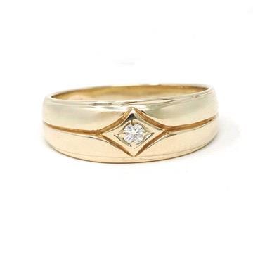 Vintage Diamond Ring - Mid Century 14k Yellow Tapered Grooved Half Round Band - Circa 1960s Size 11 Unisex .07 CT Wedding Fine GWR Jewelry