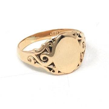 Ostby & Barton Signet Ring - Edwardian 10k Yellow Gold Blank Engravable Initials Oval Shield Band - Antique Circa 1910s Size 8 3/4 Jewelry