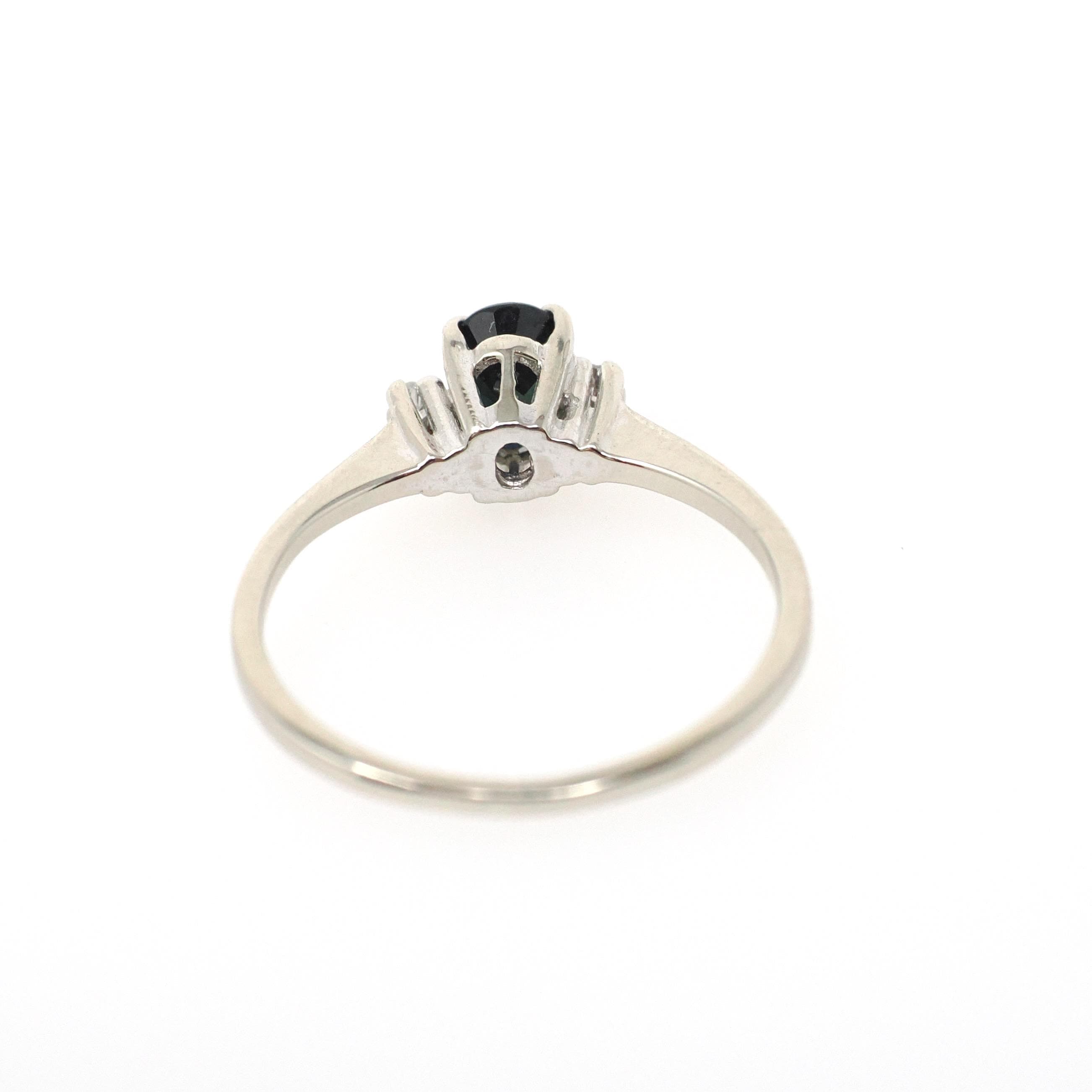 Vintage Sapphire Ring - Mid Century 10k White Gold Blue Oval Faceted .64 CT Gem - Circa 1950s Era Size 5 1/2 Diamond Accented Fine Jewelry
