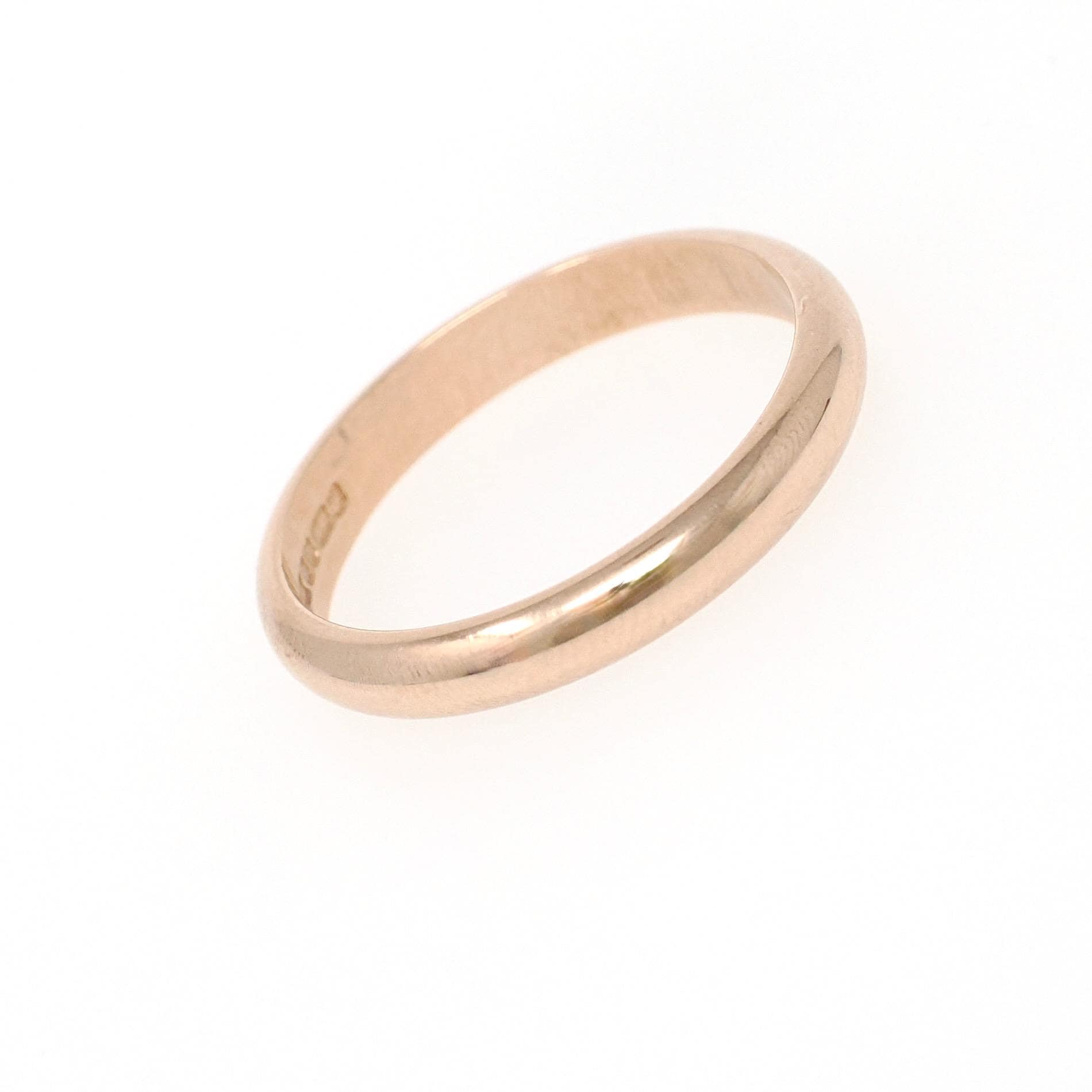 Gold Wedding Band - Vintage 9k Rose Gold 3.1 MM Half Round Ring - Sheffield England Circa 1990s Era Size 7 1/2 Unisex Fine Bridal Jewelry