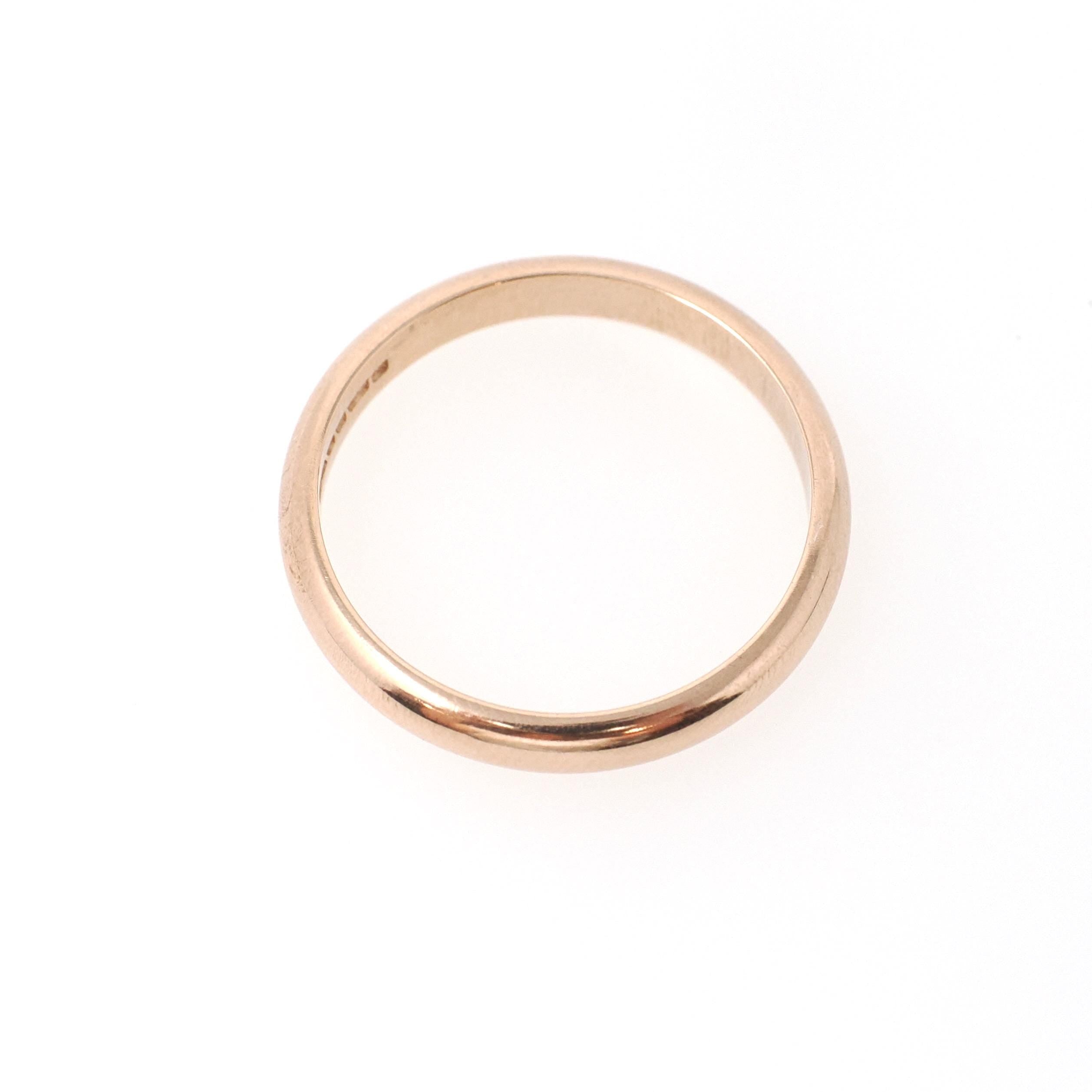 Gold Wedding Band - Vintage 9k Rose Gold 3.1 MM Half Round Ring - Sheffield England Circa 1990s Era Size 7 1/2 Unisex Fine Bridal Jewelry