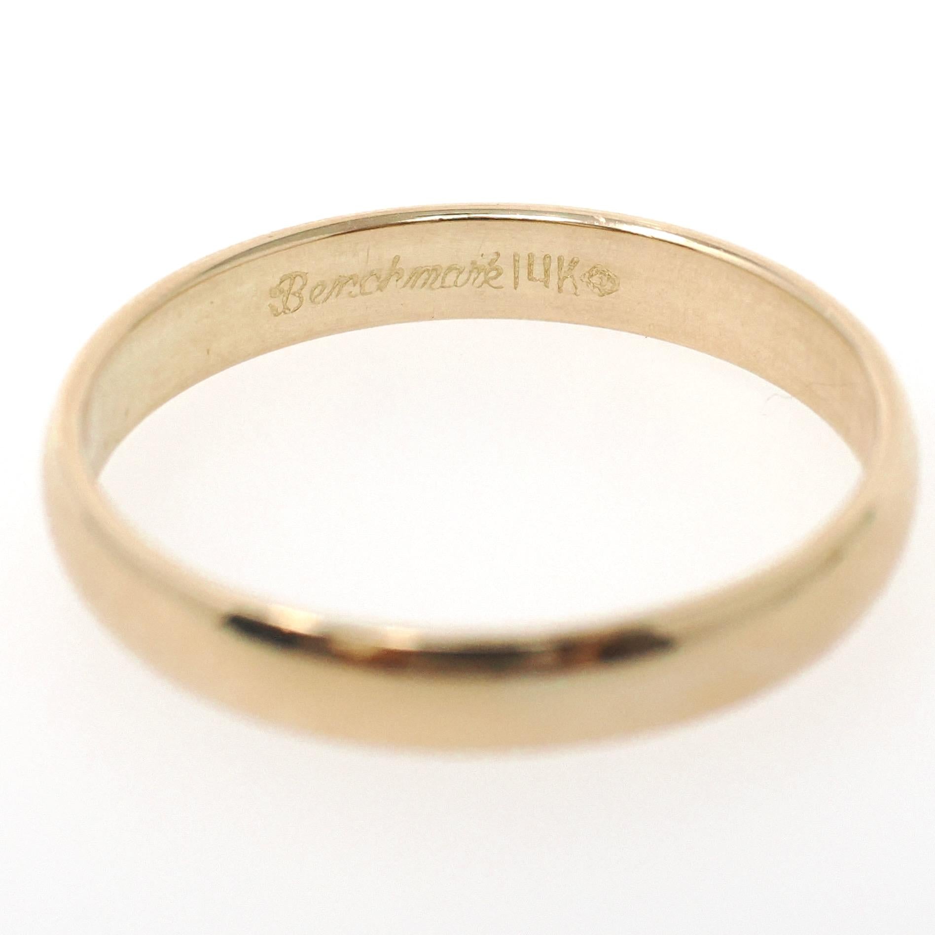 Gold Wedding Band - Modern 14k Yellow Gold 3.4 MM Half Round Ring - Estate Circa 2000s Era Size 9 1/2 Unisex Fine Benchmark Bridal Jewelry