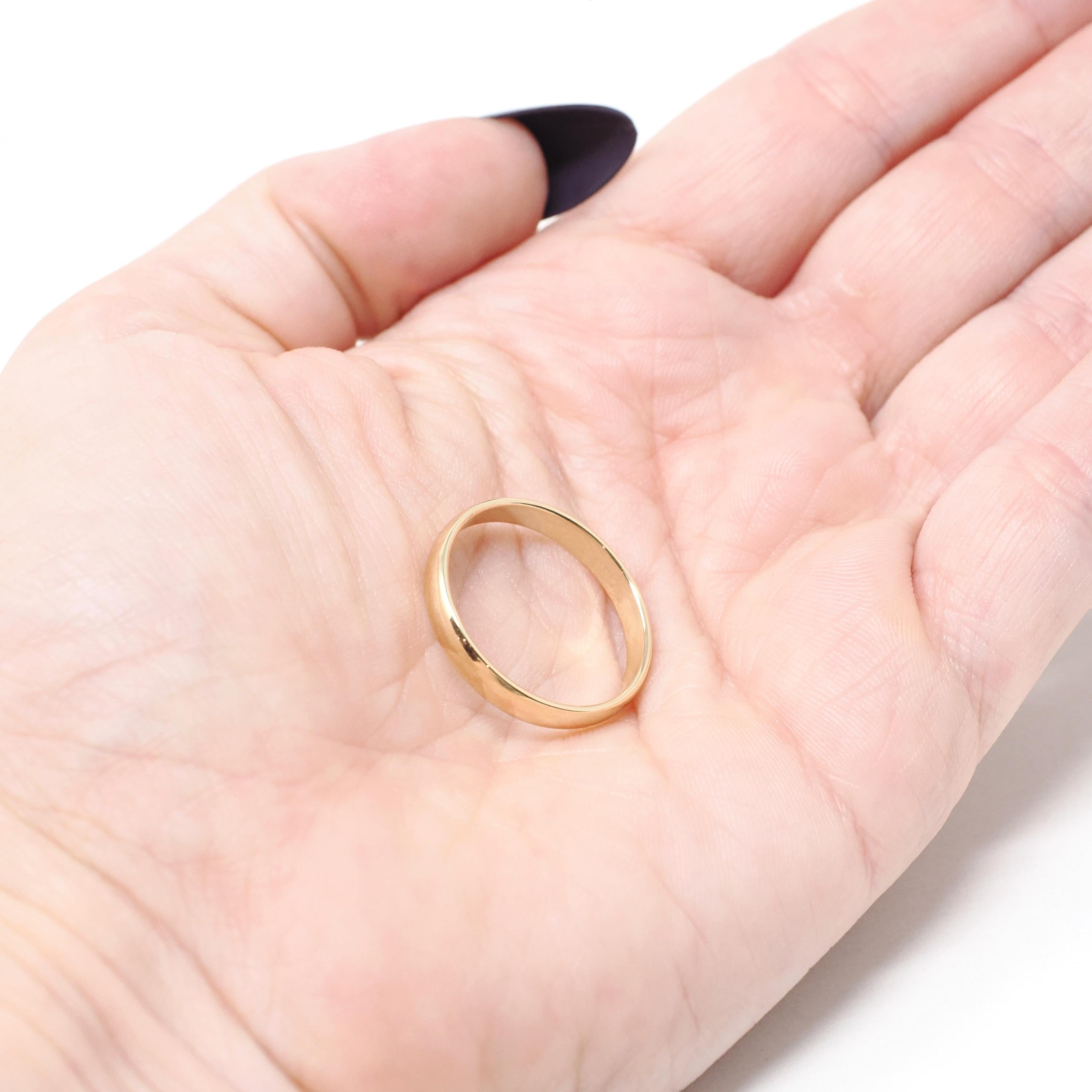 Gold Wedding Band - Modern 14k Yellow Gold 3.4 MM Half Round Ring - Estate Circa 2000s Era Size 9 1/2 Unisex Fine Benchmark Bridal Jewelry