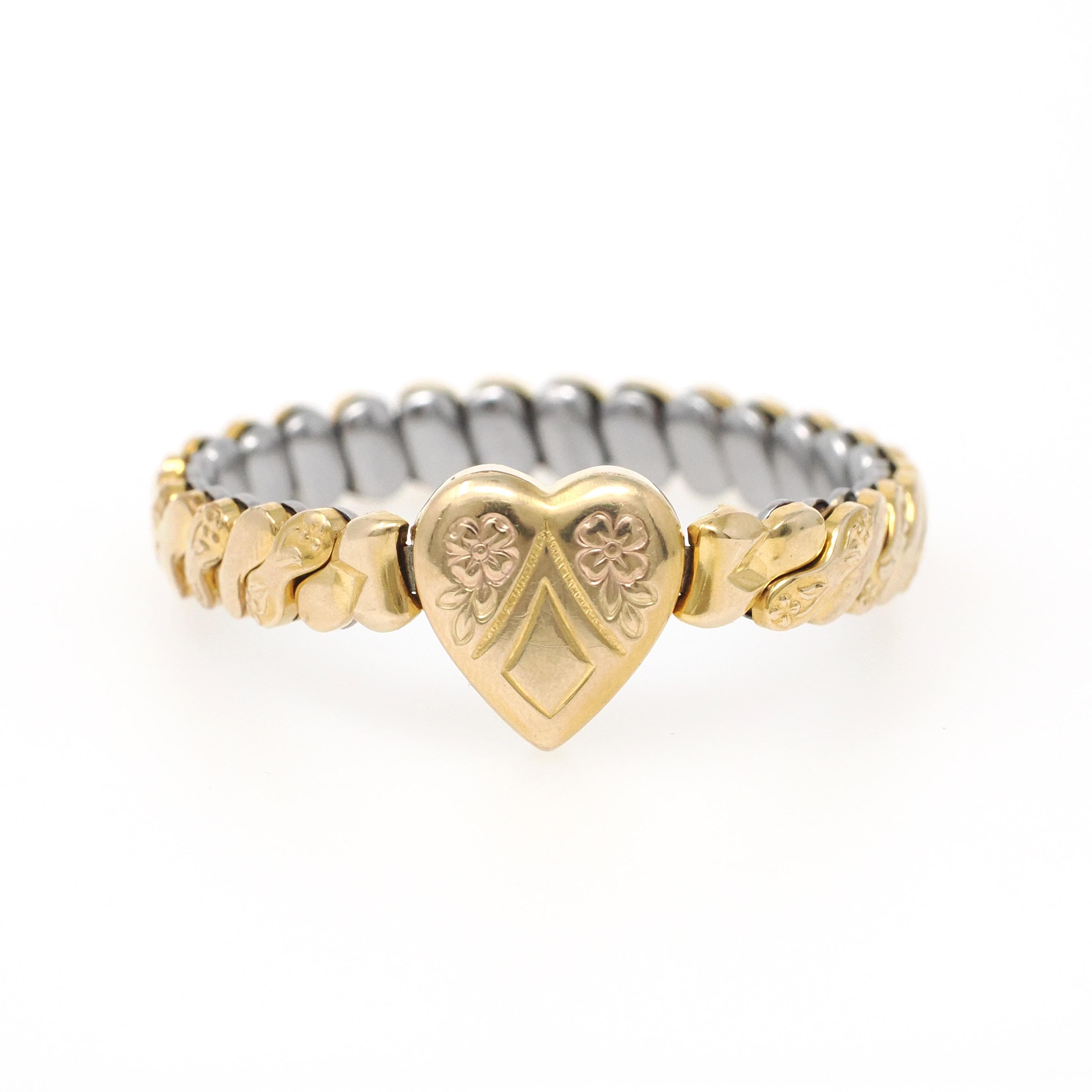 Vintage Expansion Bracelet - Mid Century Gold Filled Stretch Heart Shape - Circa 1950s Era Baby Children's Dainty Fashion Accessory Jewelry