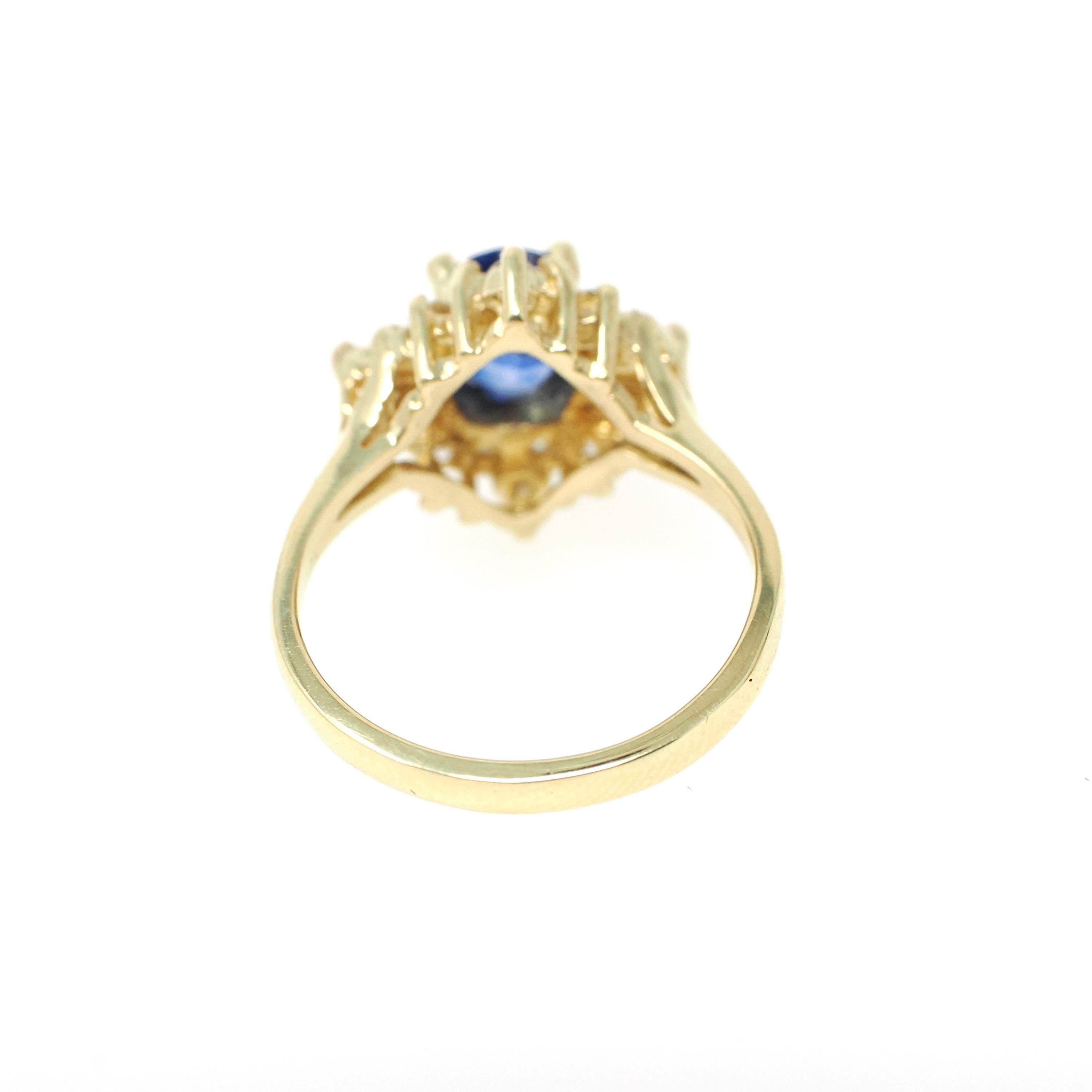 Sapphire & Diamond Ring - 18k Yellow Gold Blue Gem .55 CTW Diamond Halo - Contemporary Size 5.75 Ballerina Fine GIA Origin Report Jewelry