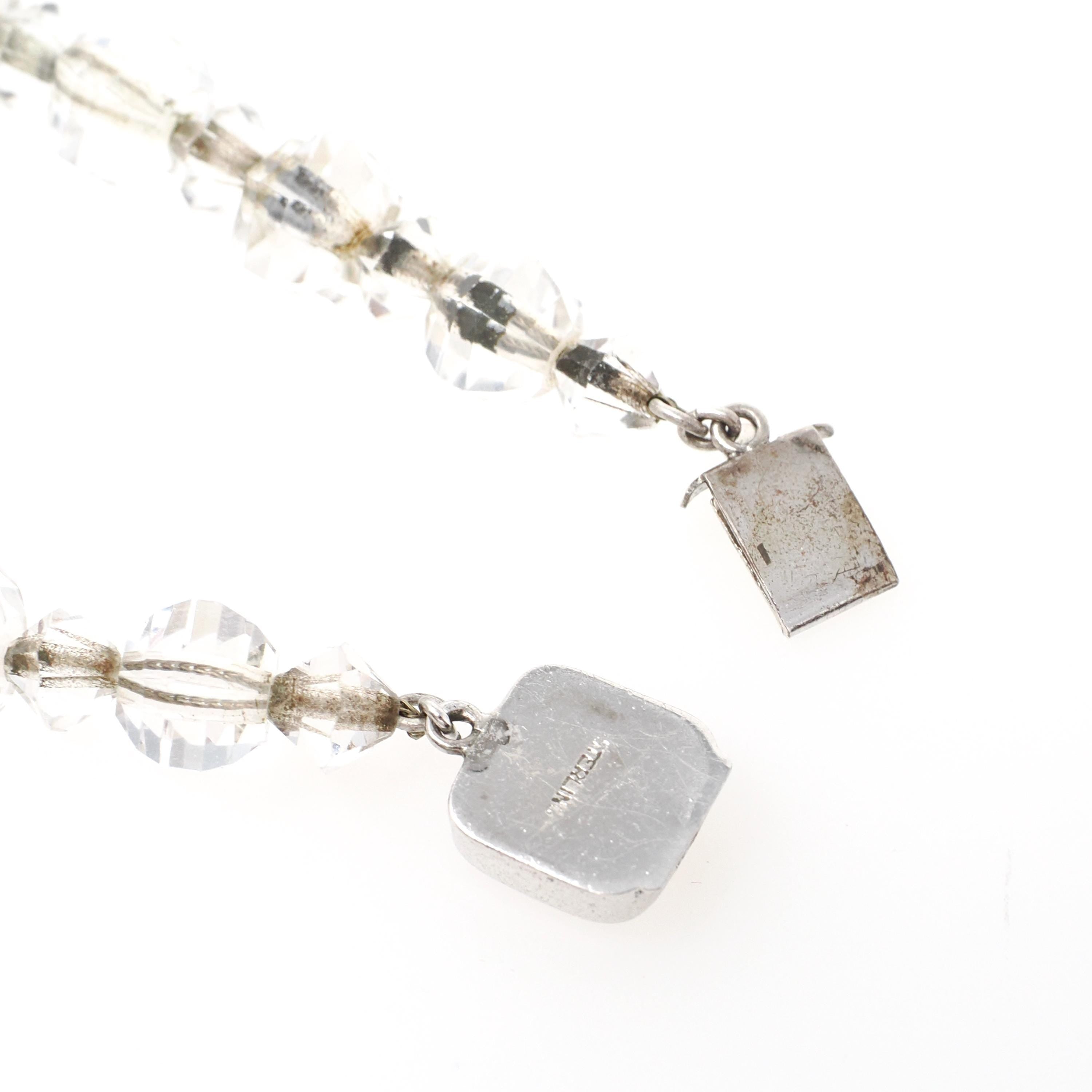 Rock Crystal Quartz Necklace - Art Deco Era Sterling Silver Crystal Facet Beads Graduated Strand - Circa 1920s 16.5" Flapper Fashion Jewelry