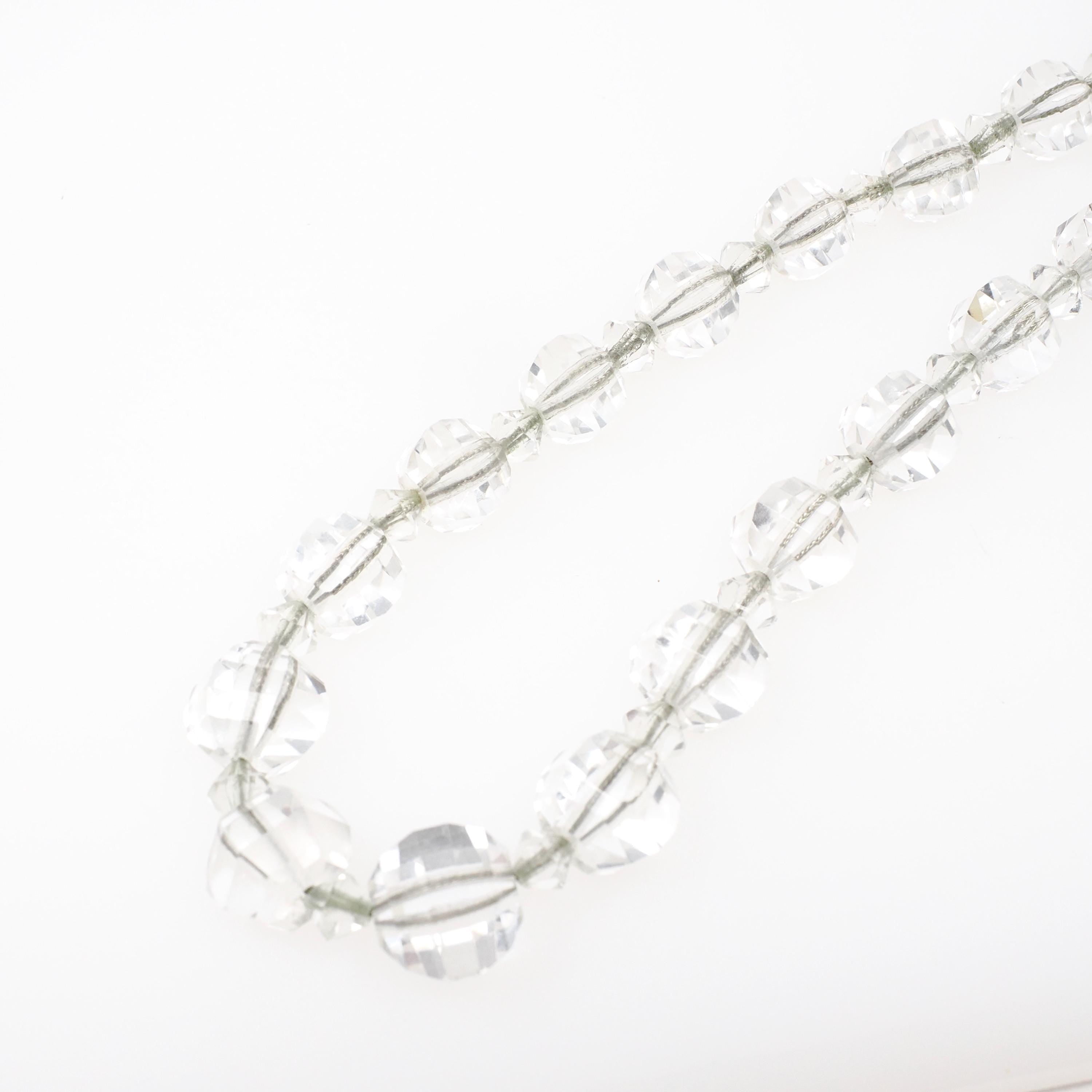 Rock Crystal Quartz Necklace - Art Deco Era Sterling Silver Crystal Facet Beads Graduated Strand - Circa 1920s 16.5" Flapper Fashion Jewelry