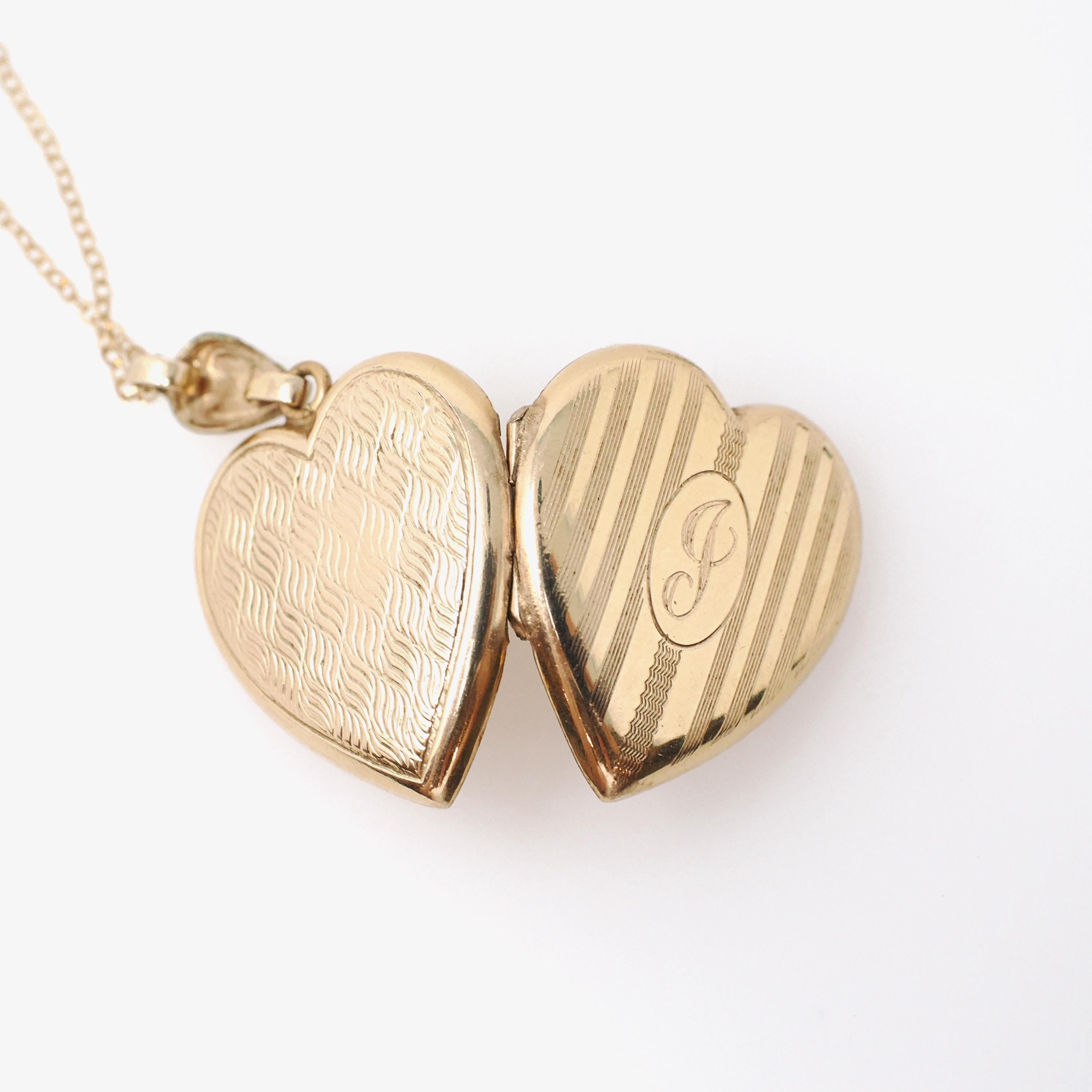 Letter "J" Locket - Retro 12k Gold Filled Engraved Initial Pendant Necklace - Vintage Circa 1940s Era Photograph Keepsake Hayward Jewelry