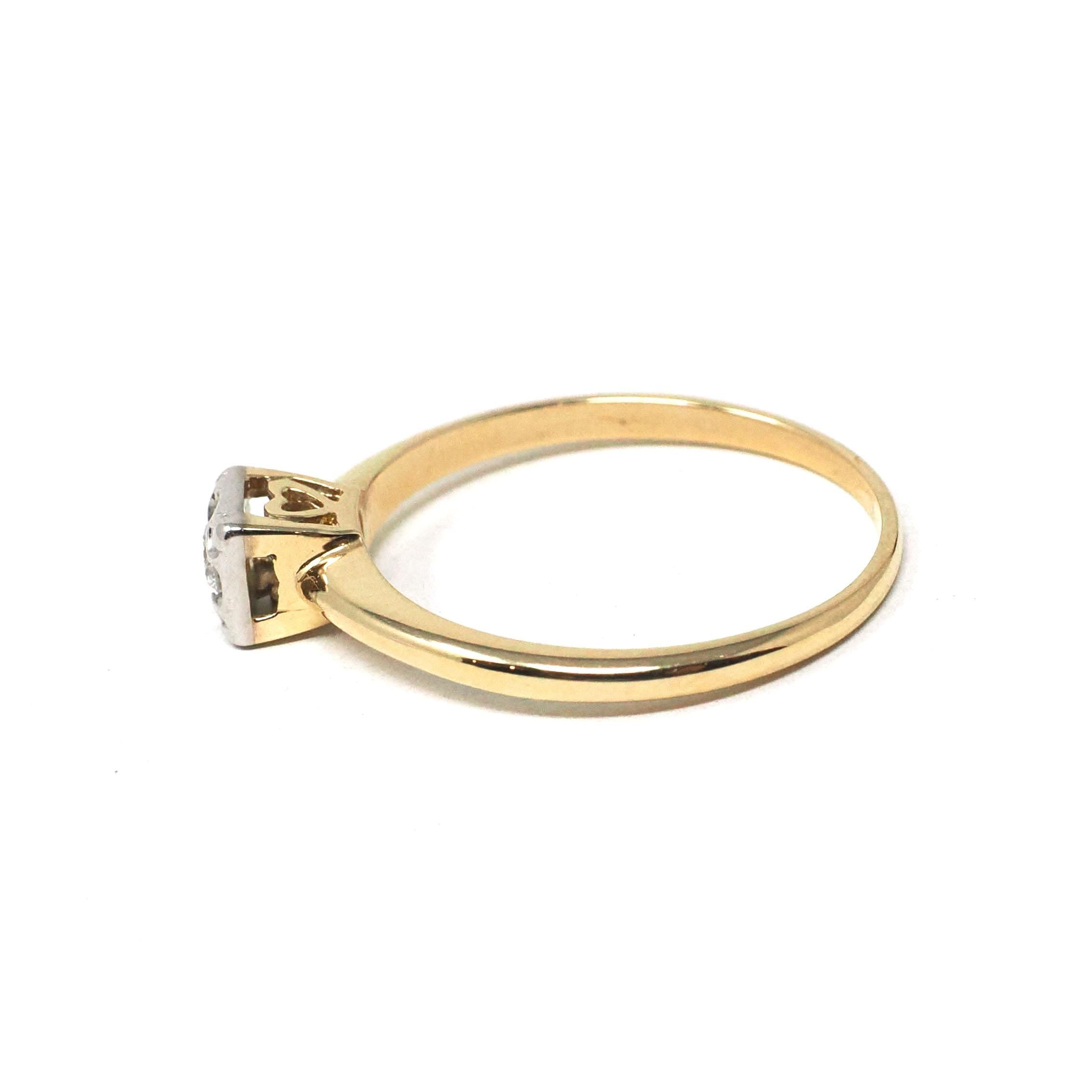 Vintage Engagement Ring - Mid Century 14k Yellow & White Gold .07 CT Natural Diamond Solitaire - Circa 1950s Size 6 1/4 Fine Bridal Jewelry