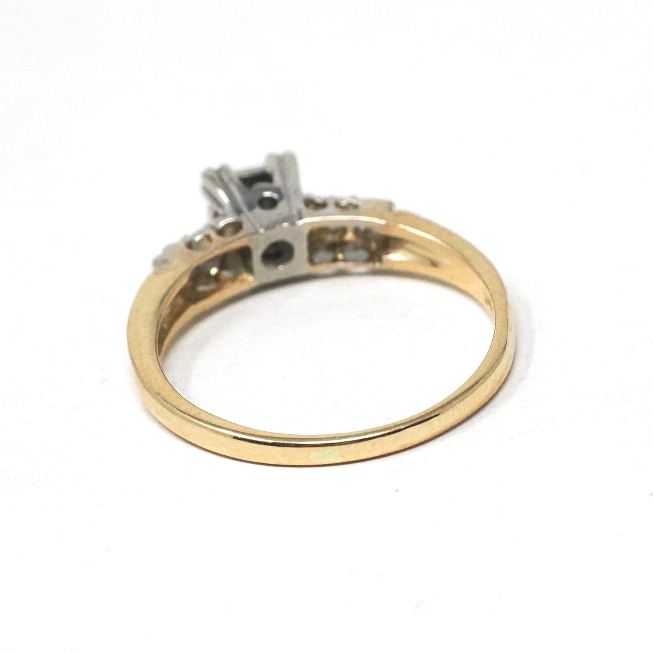 Vintage Engagement Ring - Mid Century 14k Yellow & White Gold Natural Diamond Illusion - Circa 1950s Size 6 1/4 Fine Two Tone Bridal Jewelry