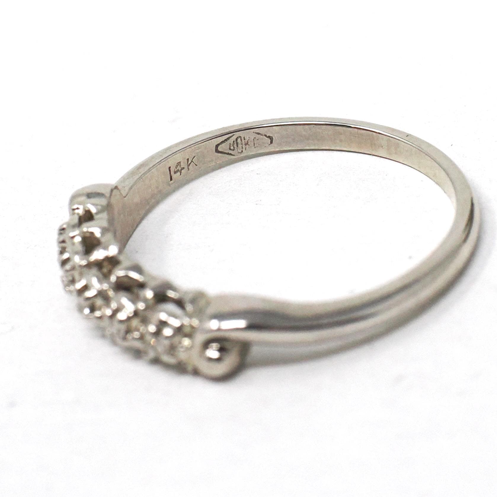 Diamond Wedding Band - Vintage 14k White Gold Natural .03 CTW Ring - Mid Century Circa 1950s Era Size 6 1/2 Stacking Fine Bridal Jewelry