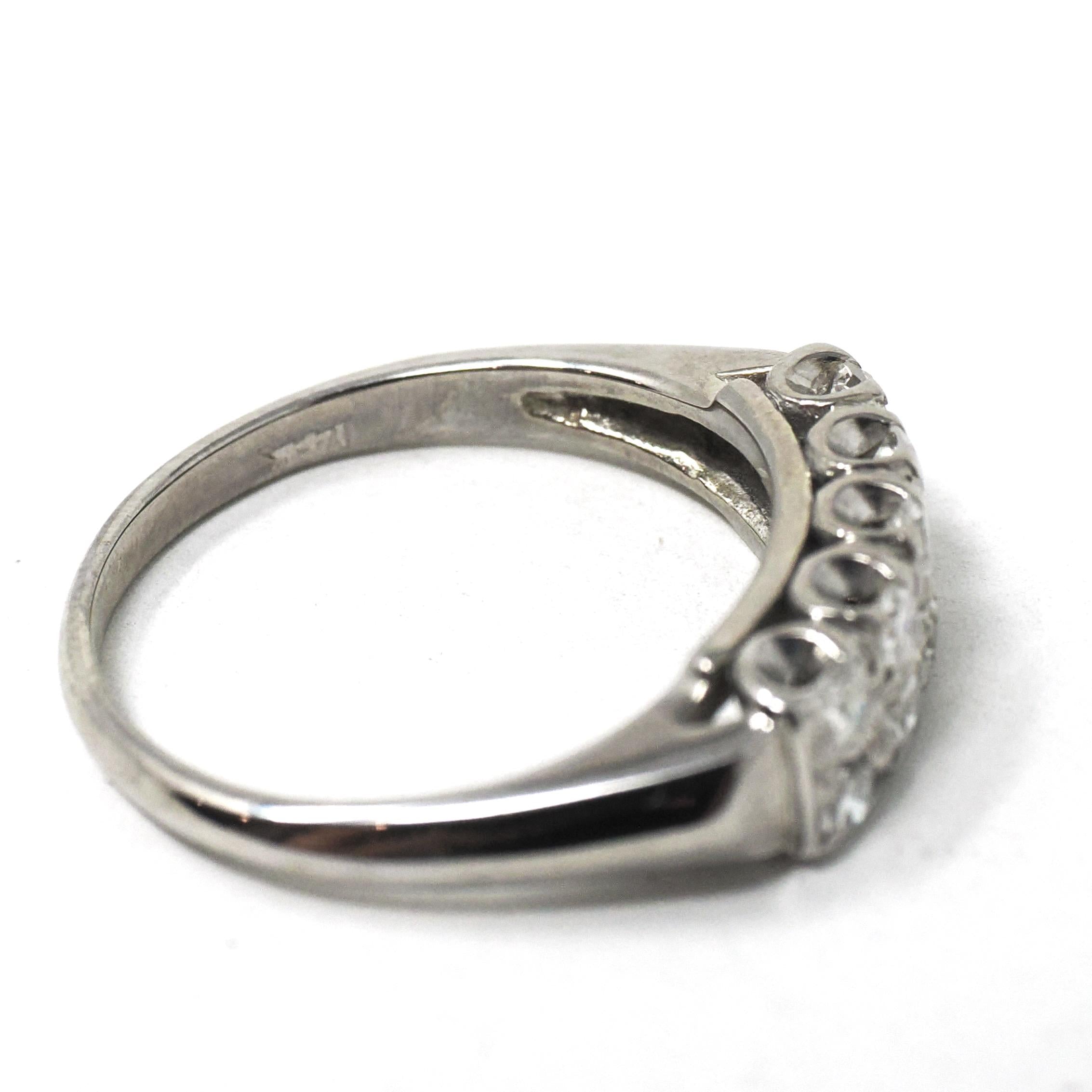 Mid Century Ring - Vintage 14k White Gold .40 CTW Diamond Two Row Wedding Band - Circa 1950s Size 6 1/2 Fine Stacking Bridal Jewelry