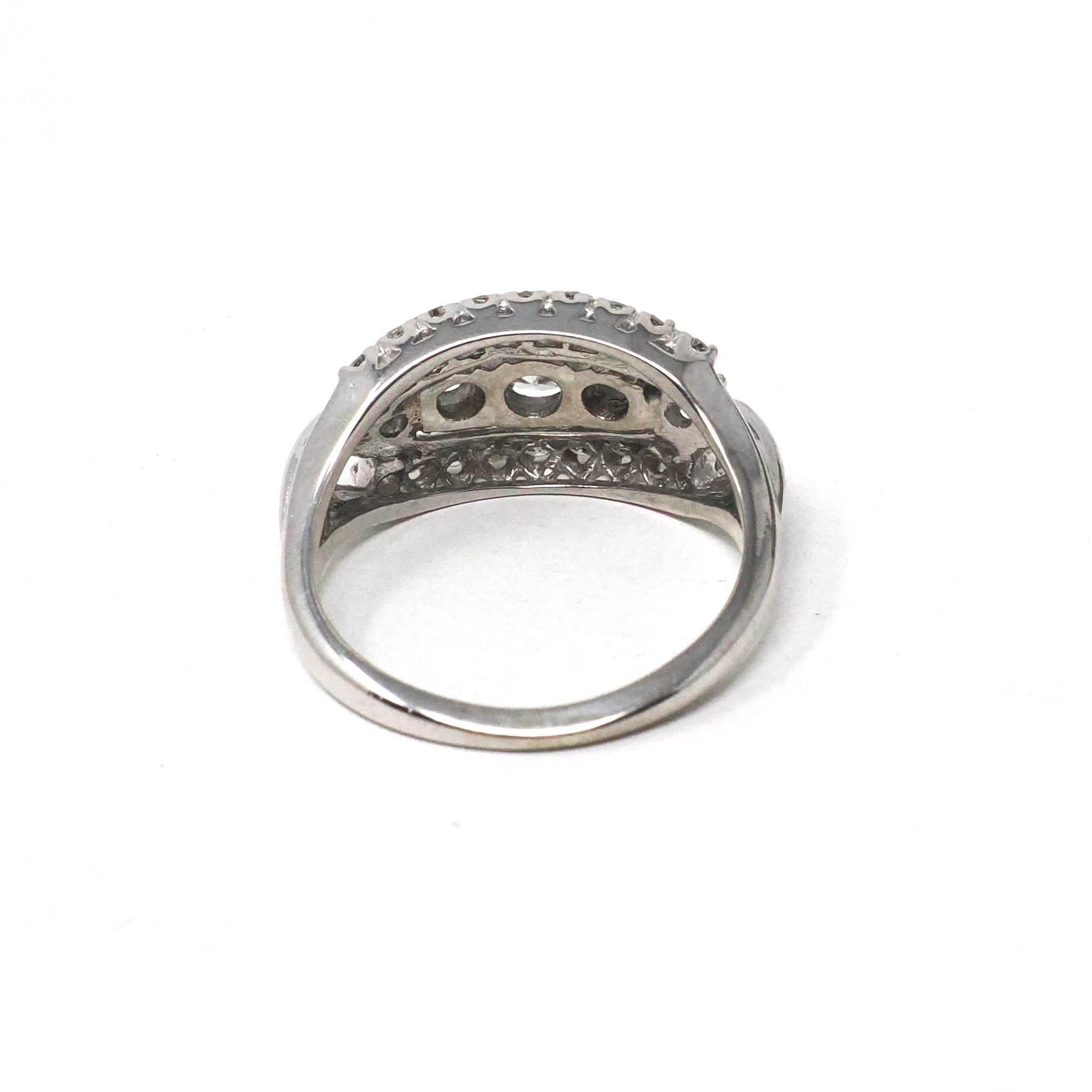 Graduated Diamond Ring - Modern Era 14k White Gold 1.05 CTW Natural Round Brilliant Cut Band - Estate Size 6 1/4 Fine Anniversary Jewelry