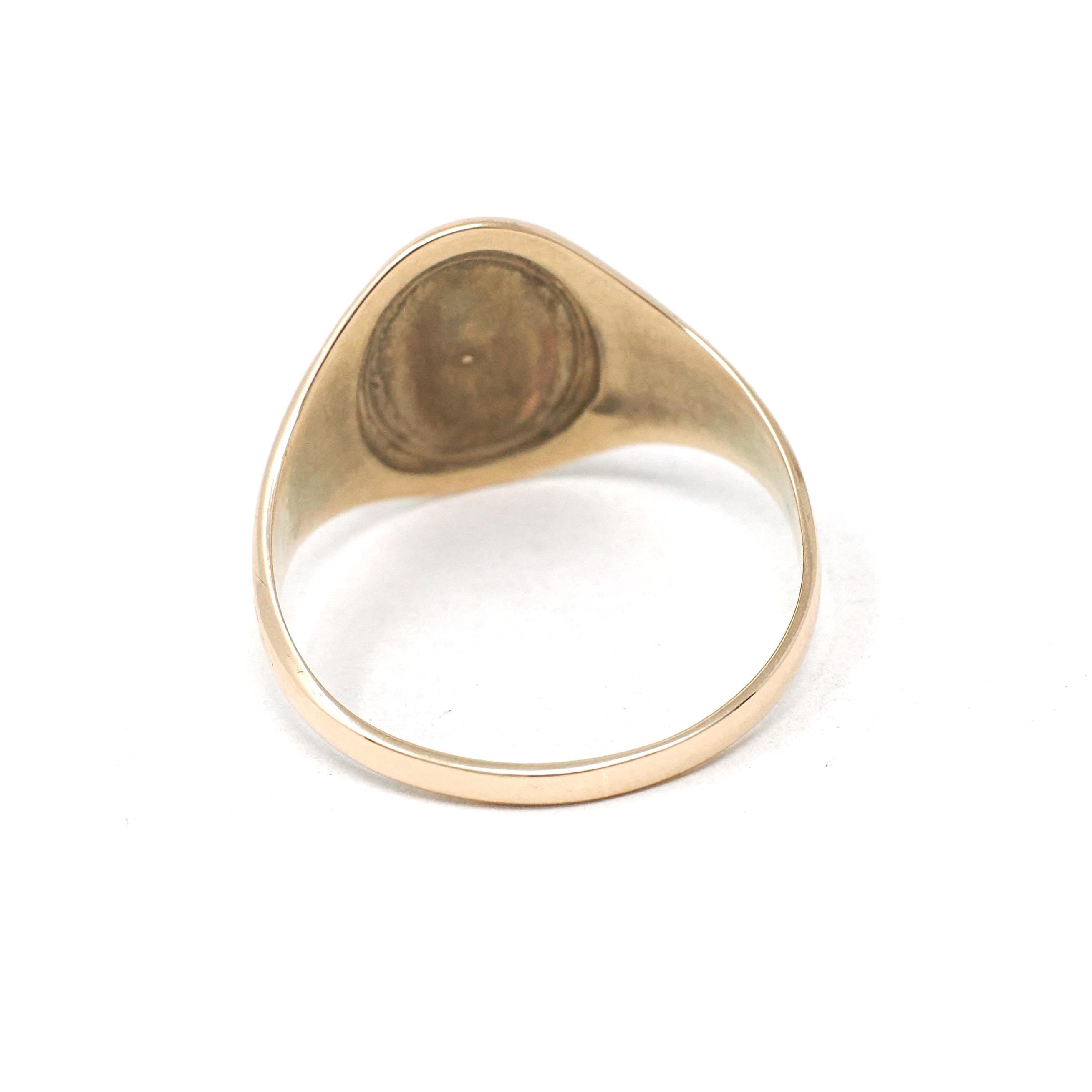 Edwardian Signet Ring - Antique 10k Yellow Gold JPR Engraved Script Monogram Initials - Art Nouveau 1910s Era Size 9 Fine Vines Jewelry