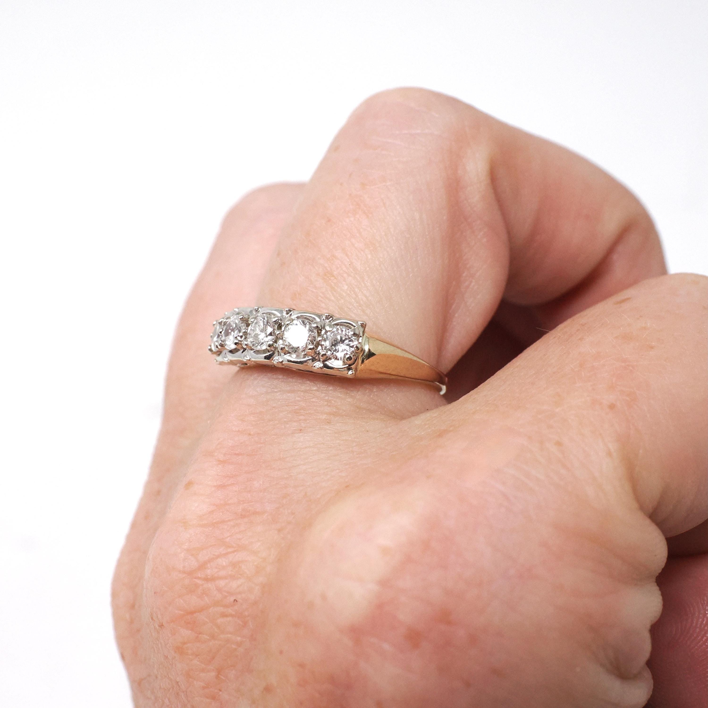 Vintage Wedding Ring - Mid Century 14k Yellow & White Gold Natural .50 CTW Diamond Band - Circa 1950s Size 7 Two Tone Fine Bridal Jewelry