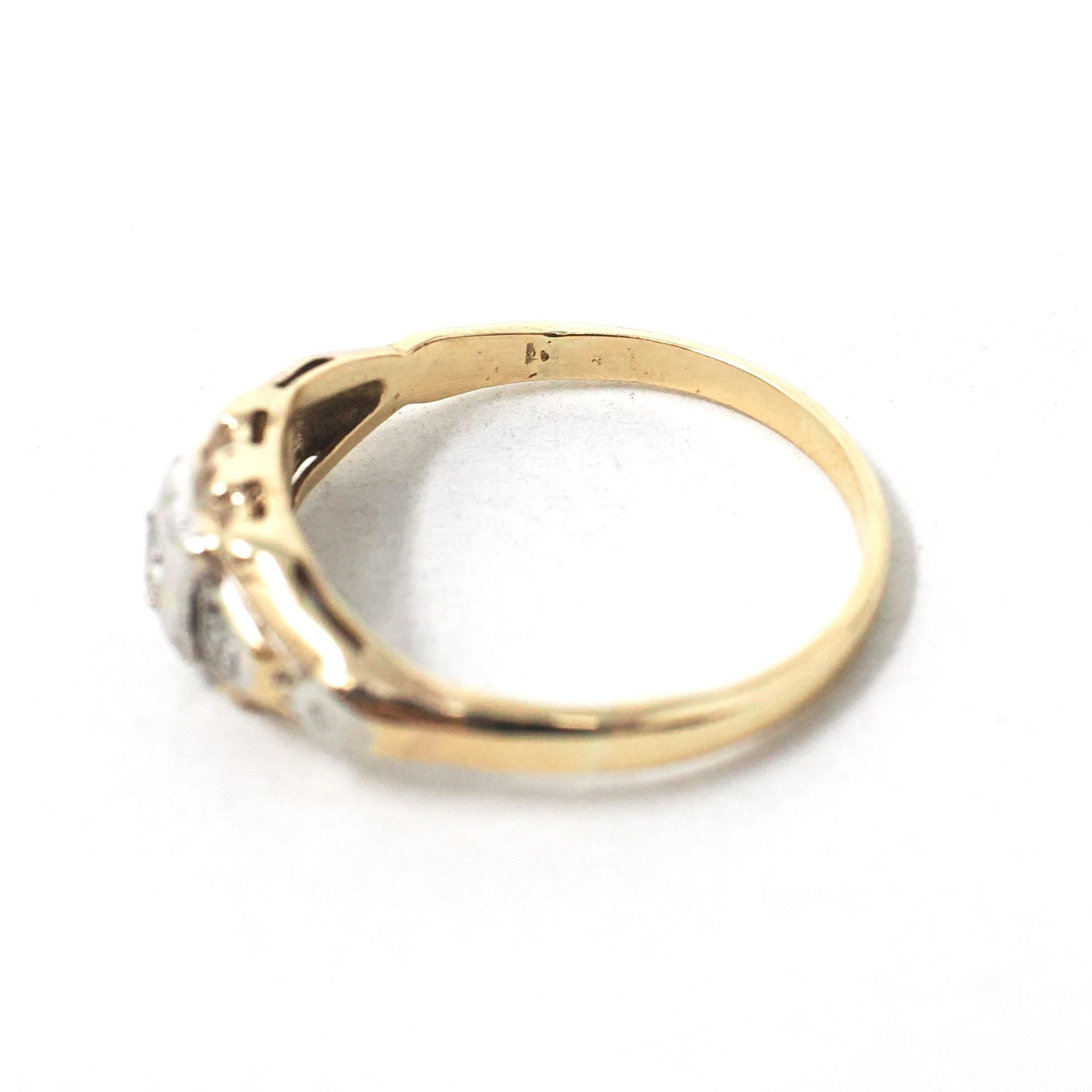 Vintage Engagement Ring - Mid Century 14k Yellow & White Gold .07 CTW Natural Diamonds - Circa 1940s Size 5.75 Two Tone Fine Bridal Jewelry