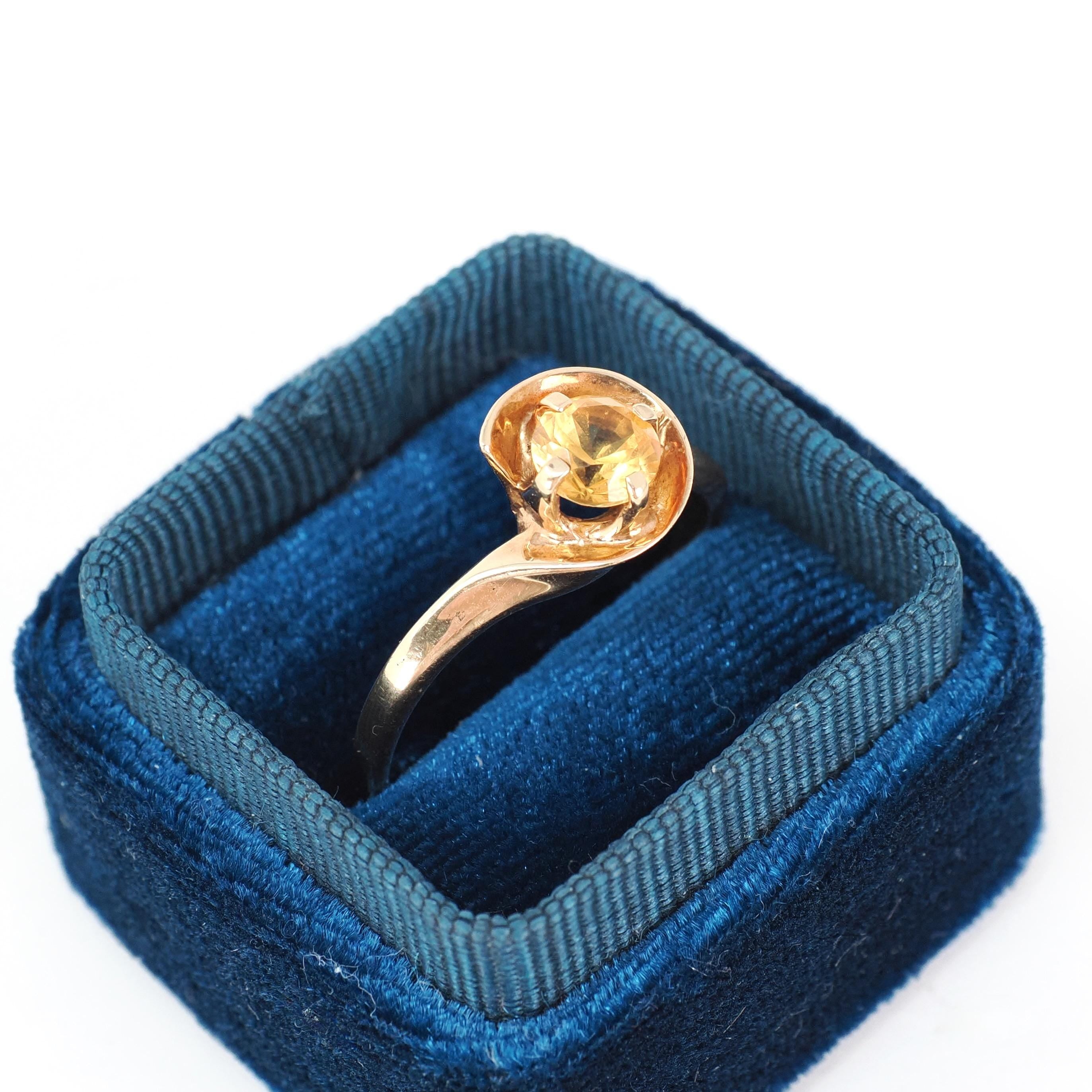 Created Yellow Sapphire Ring - Mid Century 10k Yellow Gold Round Faceted Stone - Vintage Circa 1940s Size 9 1/4 Solitaire Style Fine Jewelry