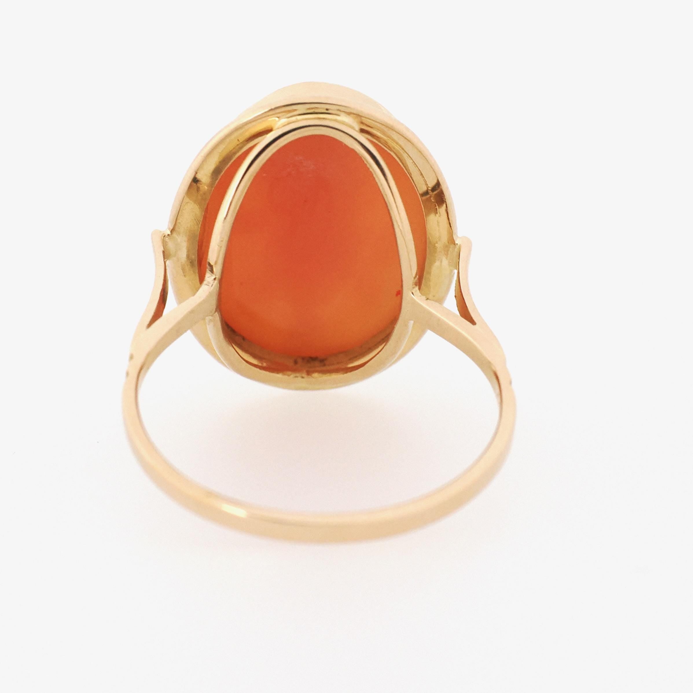 Vintage Cameo Ring - Mid Century 18k Yellow Gold Carved Shell Twisted Rope Solitaire - Circa 1940s Size 6 1/4 Full Body Muse Fine Jewelry