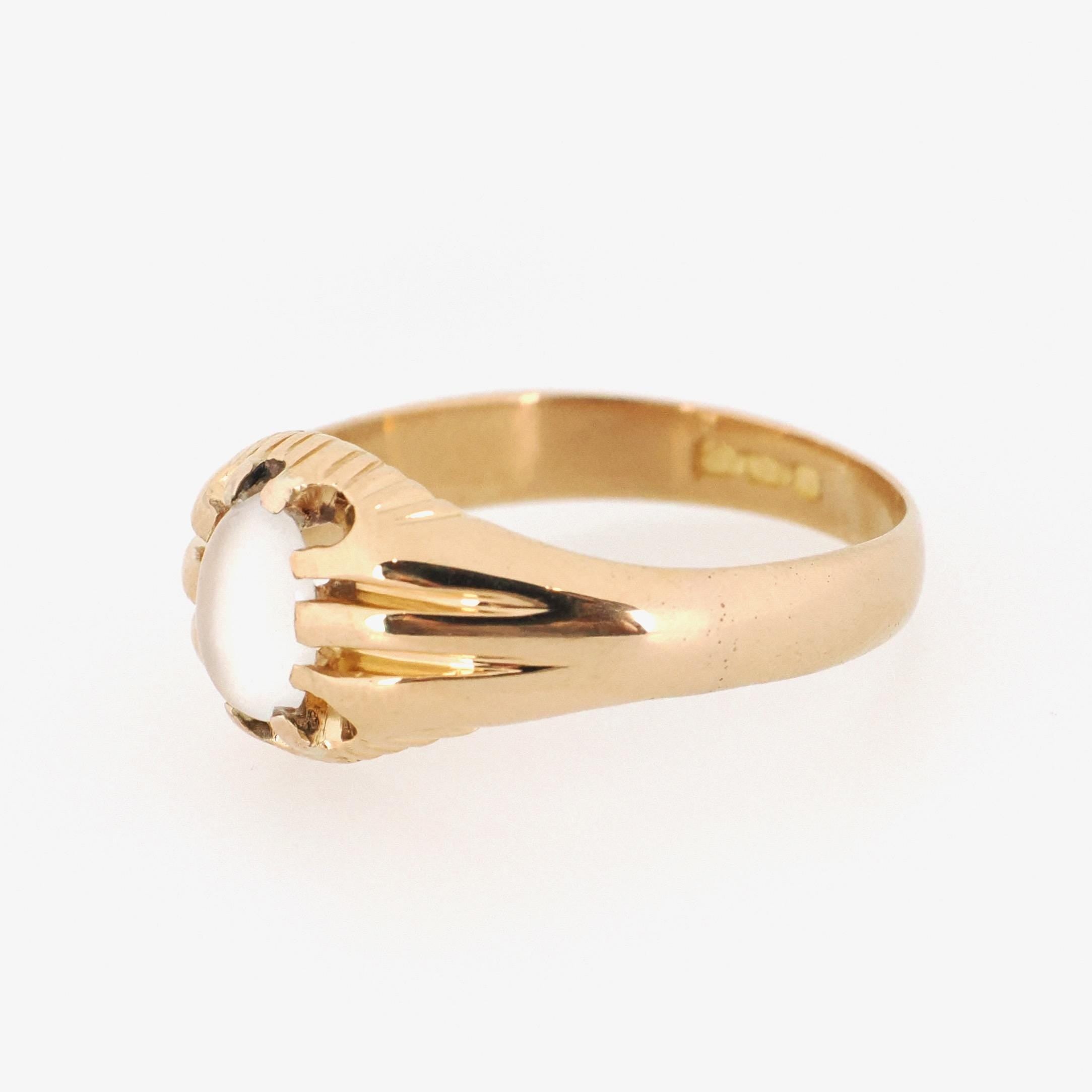 Cat's Eye Moonstone Ring - Edwardian 18k Yellow Gold Natural Phenomenal Gemstone Belcher Solitaire - Circa 1910s Era Size 9 1/2 Fine Jewelry