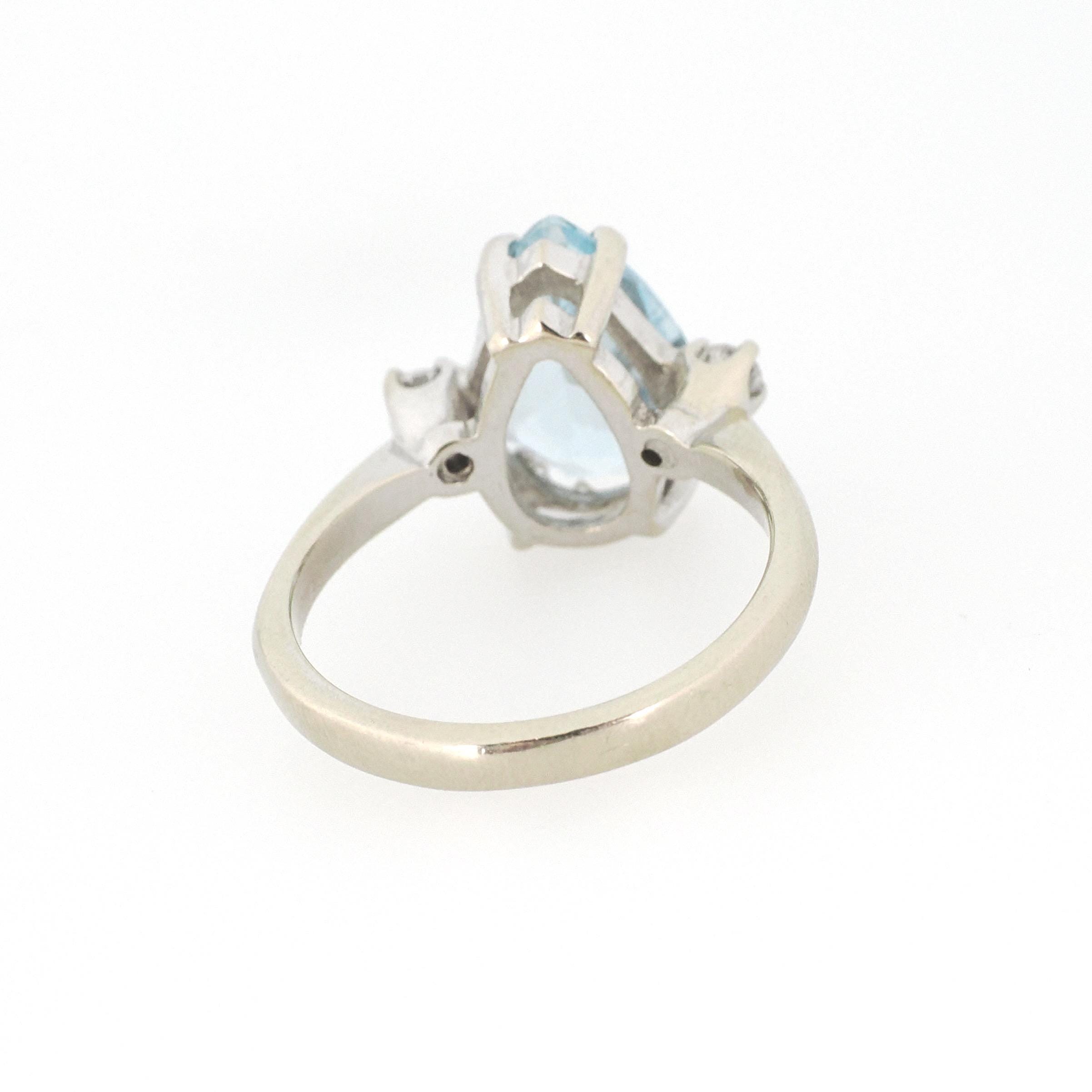 Mid Century Aquamarine Ring - Vintage 14k White Gold Natural 2.25 CT Blue Gem & Diamonds - Circa 1960s Size 6 Alternative Engagement Jewelry