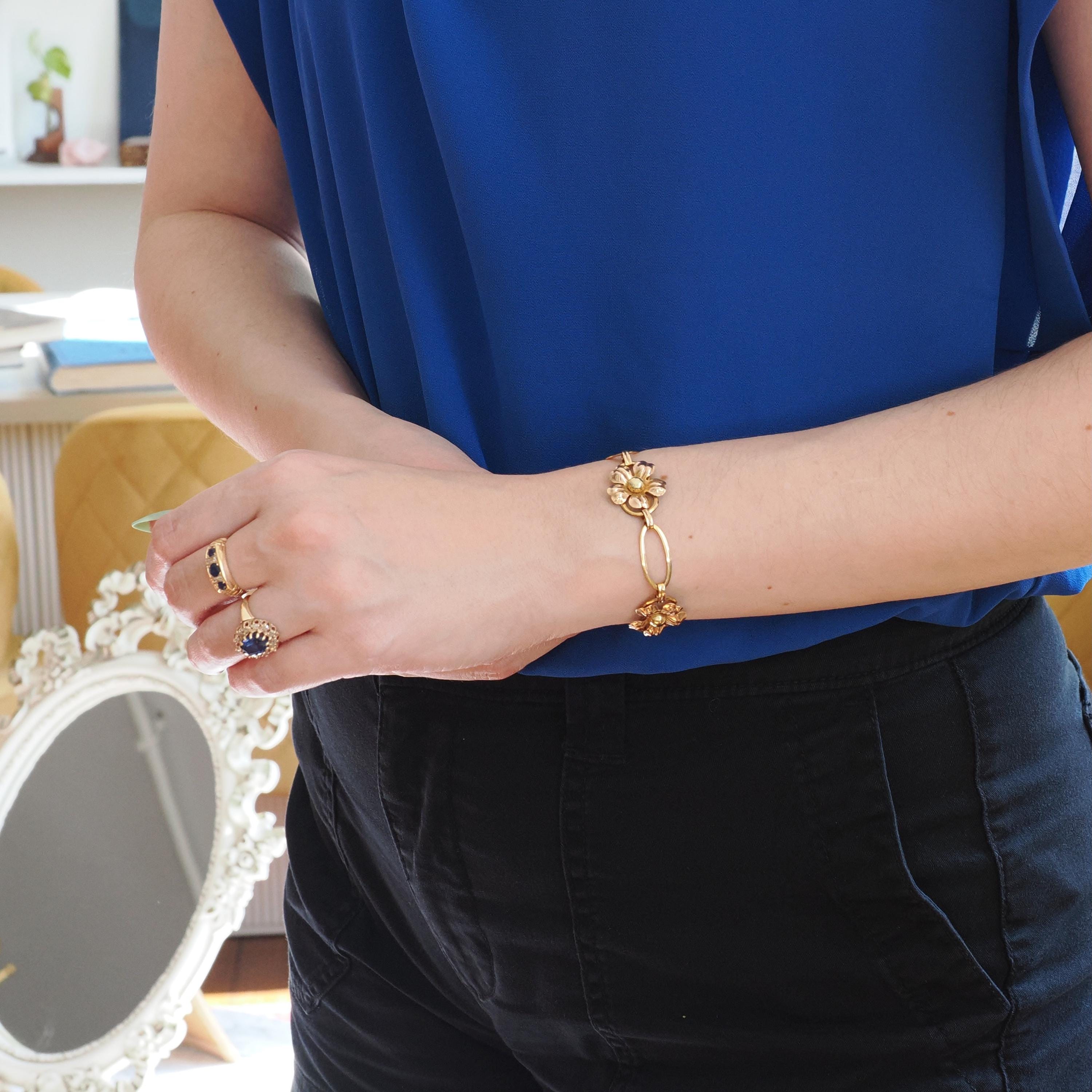 Vintage Flower Bracelet - Retro 12k Gold Filled Yellow & Rose Gold Statement Panels - Circa 1940s Era Fashion Accessory Van Dell Jewelry