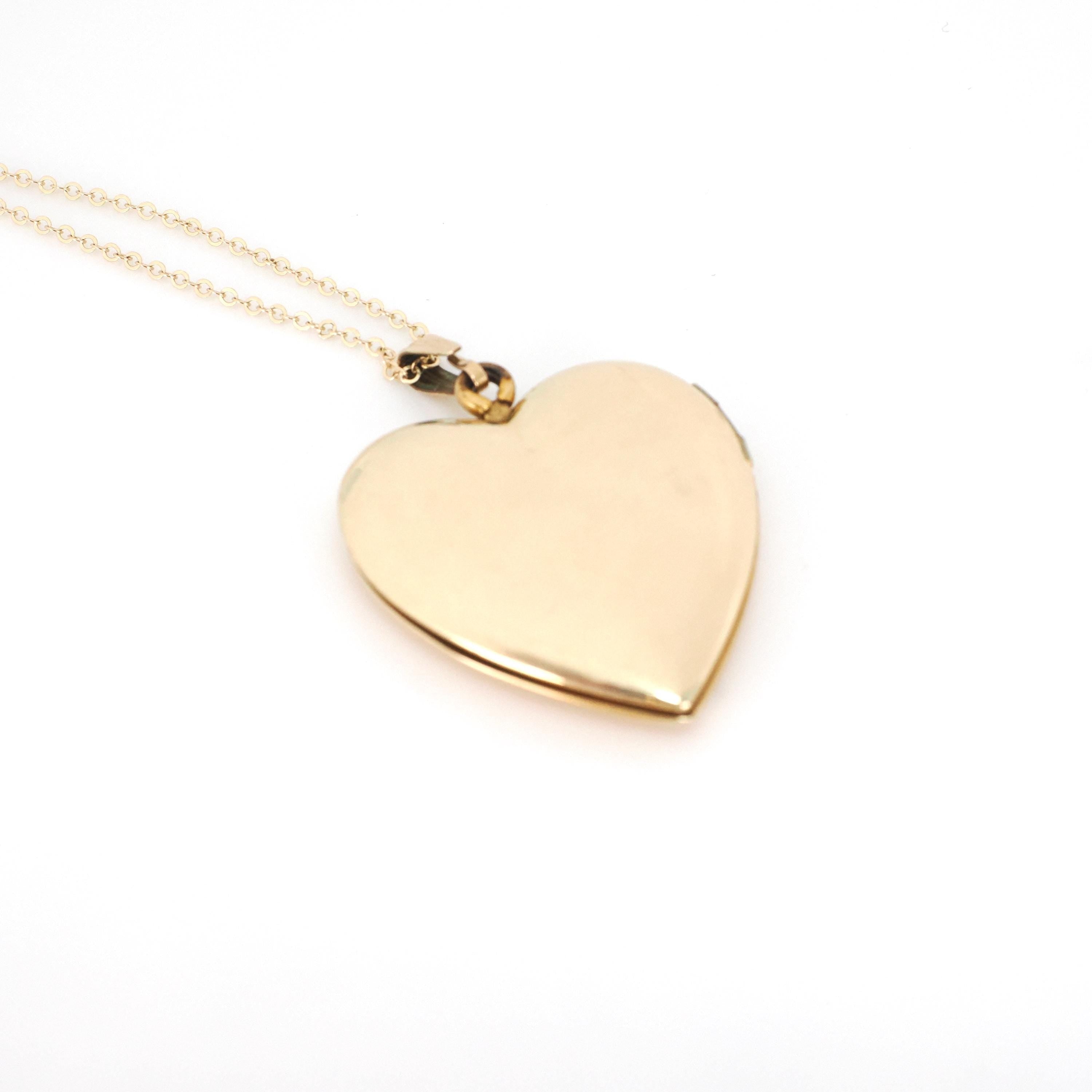Letter "M" Locket - Retro 12k Gold Filled Engraved Single Initial Heart Pendant Necklace - Circa 1940s Statement Keepsake Photograph Jewelry