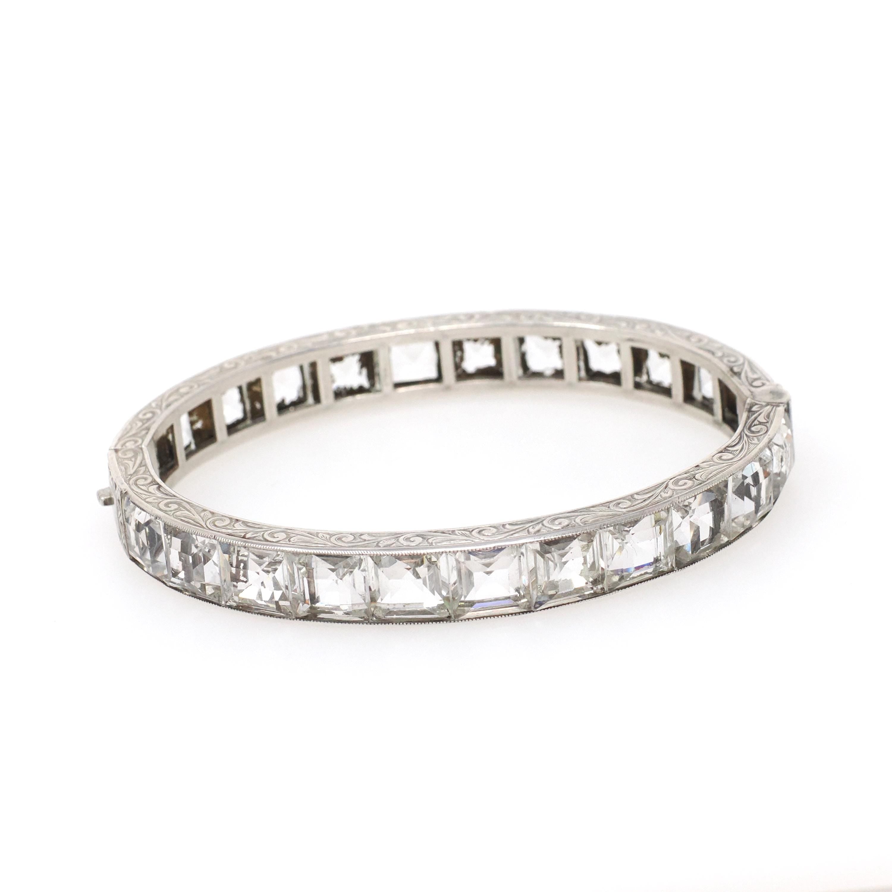 Art Deco Bracelet - Vintage Sterling Silver Simulated Diamonds Clear Faceted Glass - Circa 1930s Era Statement Fashion Accessory Jewelry