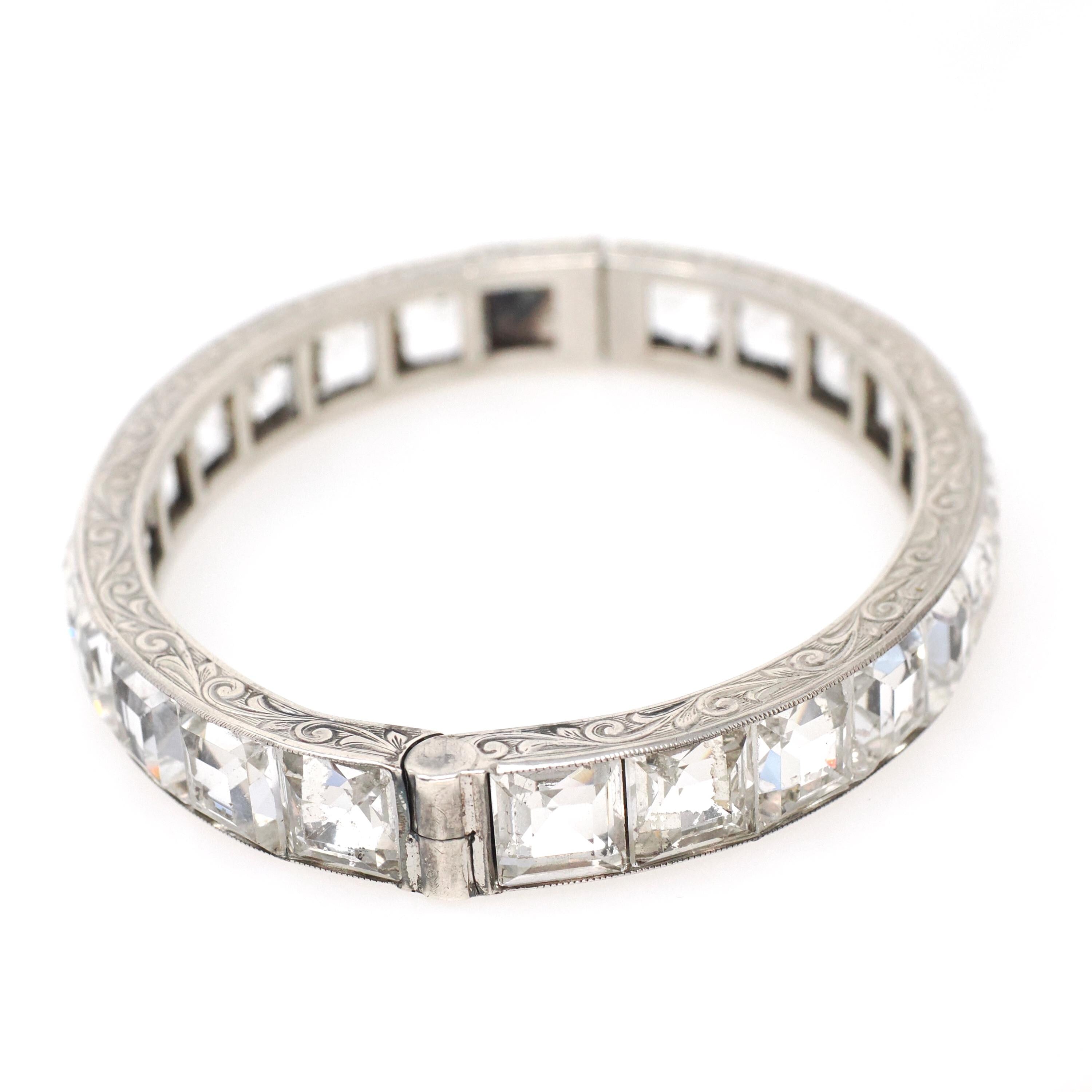 Art Deco Bracelet - Vintage Sterling Silver Simulated Diamonds Clear Faceted Glass - Circa 1930s Era Statement Fashion Accessory Jewelry