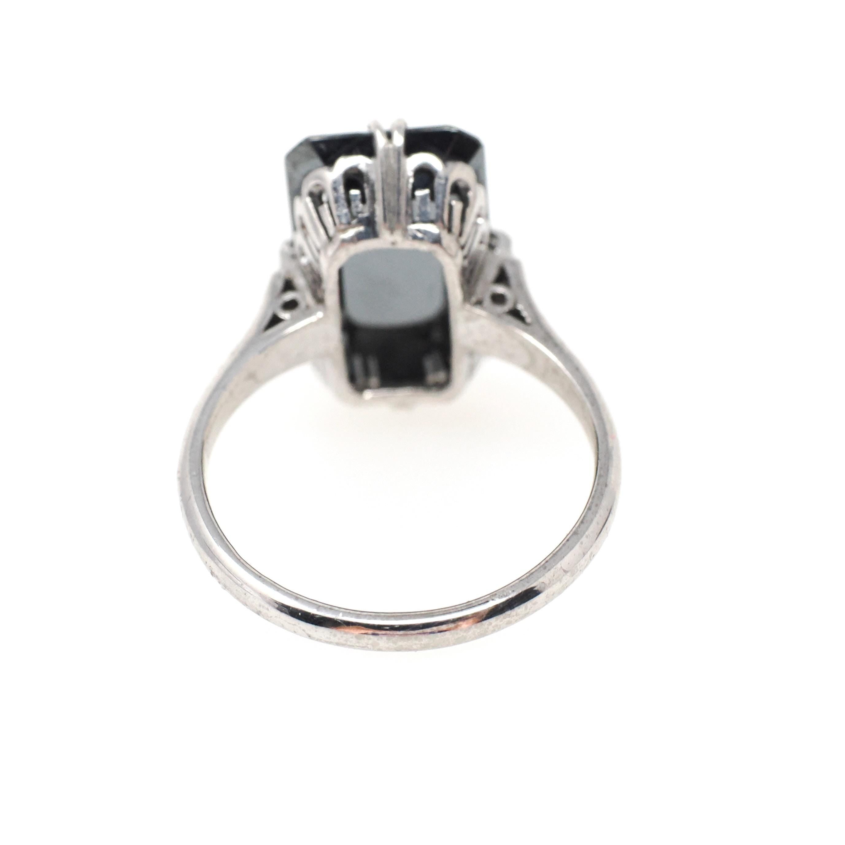 Vintage Hematite Ring - Mid Century 14k White Gold Dark Gray Metallic Solitaire - Circa Early 1960s Era Size 6 1/2 Fine Statement Jewelry