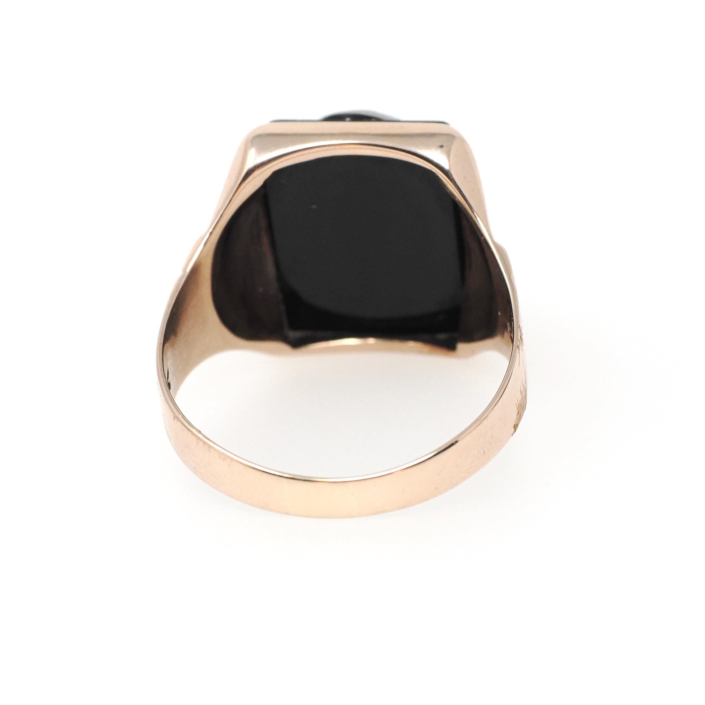 Vintage Cameo Ring - Retro 10k Rose Gold Carved Black & White Onyx Gem - Circa 1940s Era Size 11 Man's Profile Unisex Fine Statement Jewelry