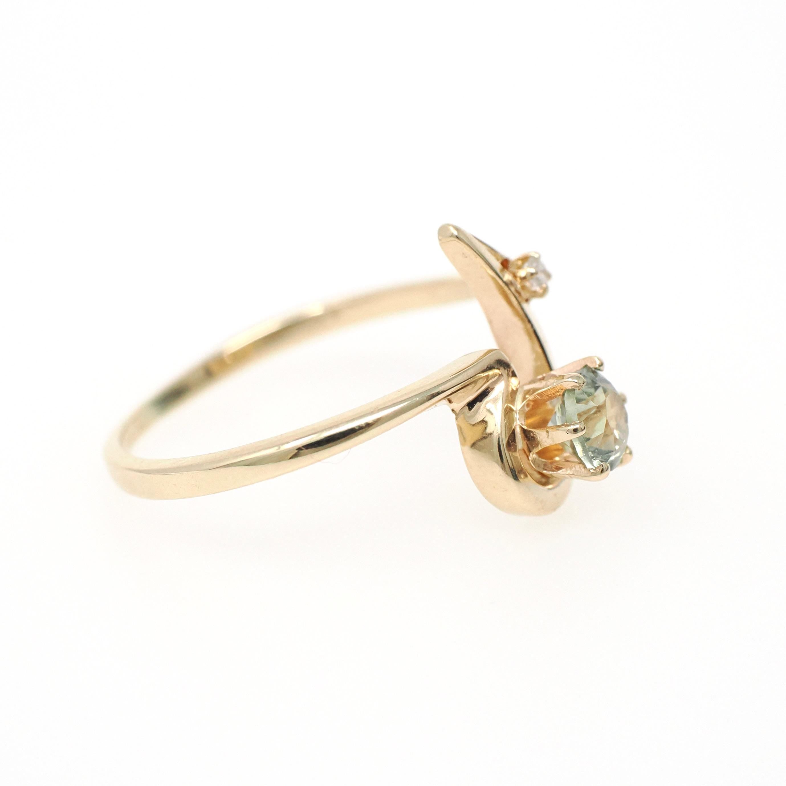 Modern Sapphire Ring - Estate 14k Yellow Gold Natural Green .68 CT Gemstone - Circa 1990s Size 8 3/4 Diamond Accent Fine Statement Jewelry