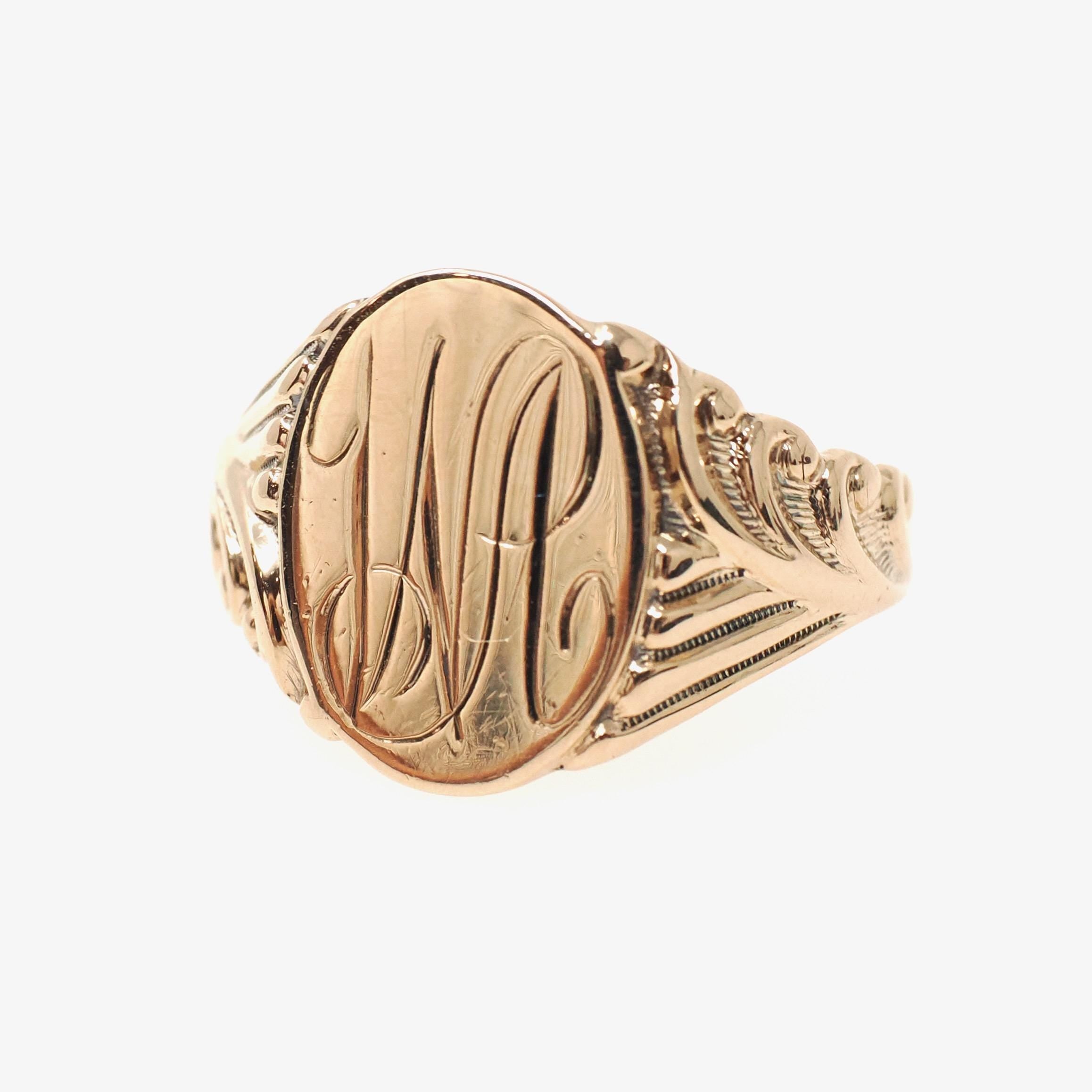 Edwardian Signet Ring - Antique 10k Yellow Gold Oval "WA" Engraved Initial Letters - Vintage 1910s Size 8 3/4 Fine Men's Unisex Jewelry