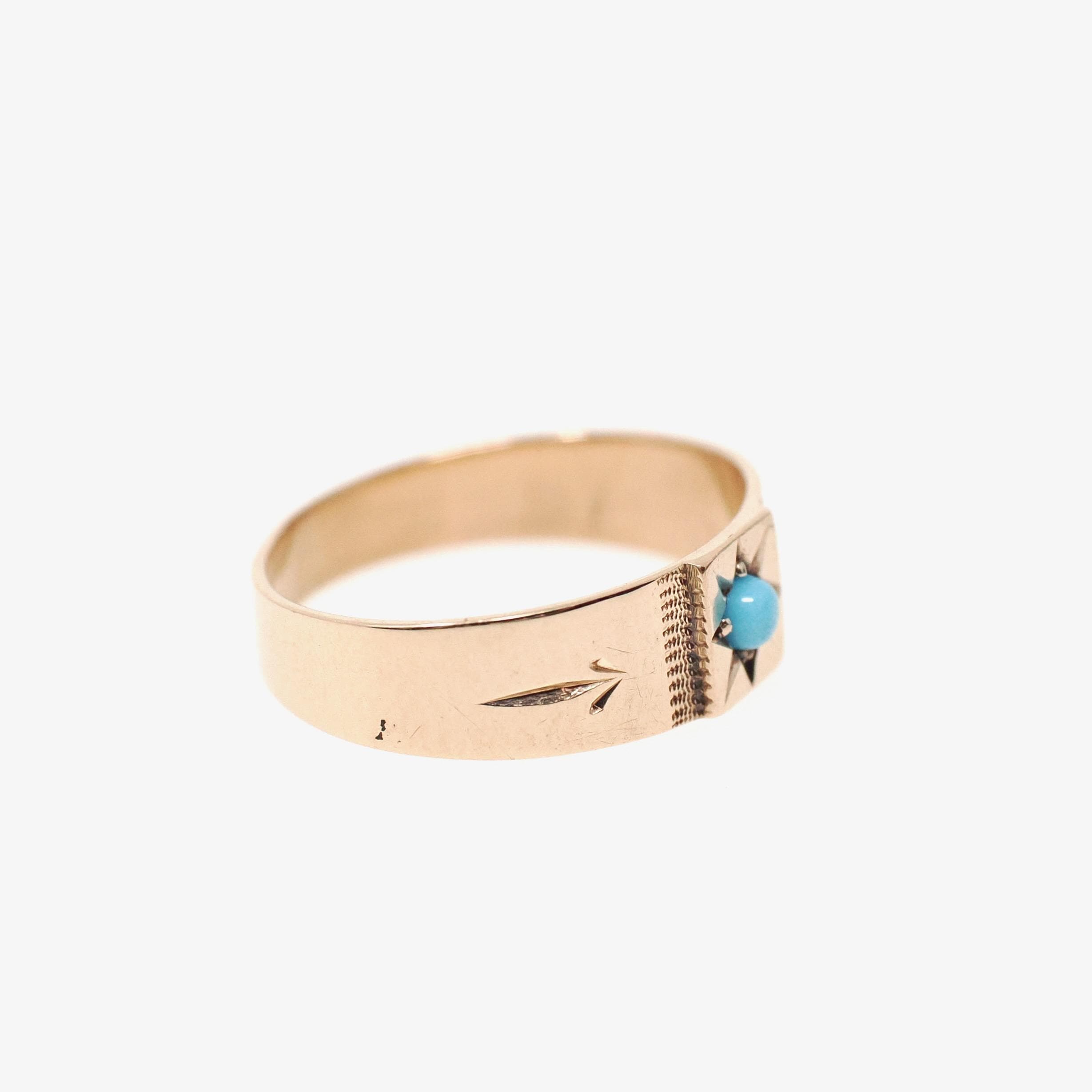 Antique Baby Ring - Edwardian 10k Rosy Yellow Gold Simulated Turquoise Blue Glass - Circa 1910s Midi Pinky Size 1 Children's Fine Jewelry