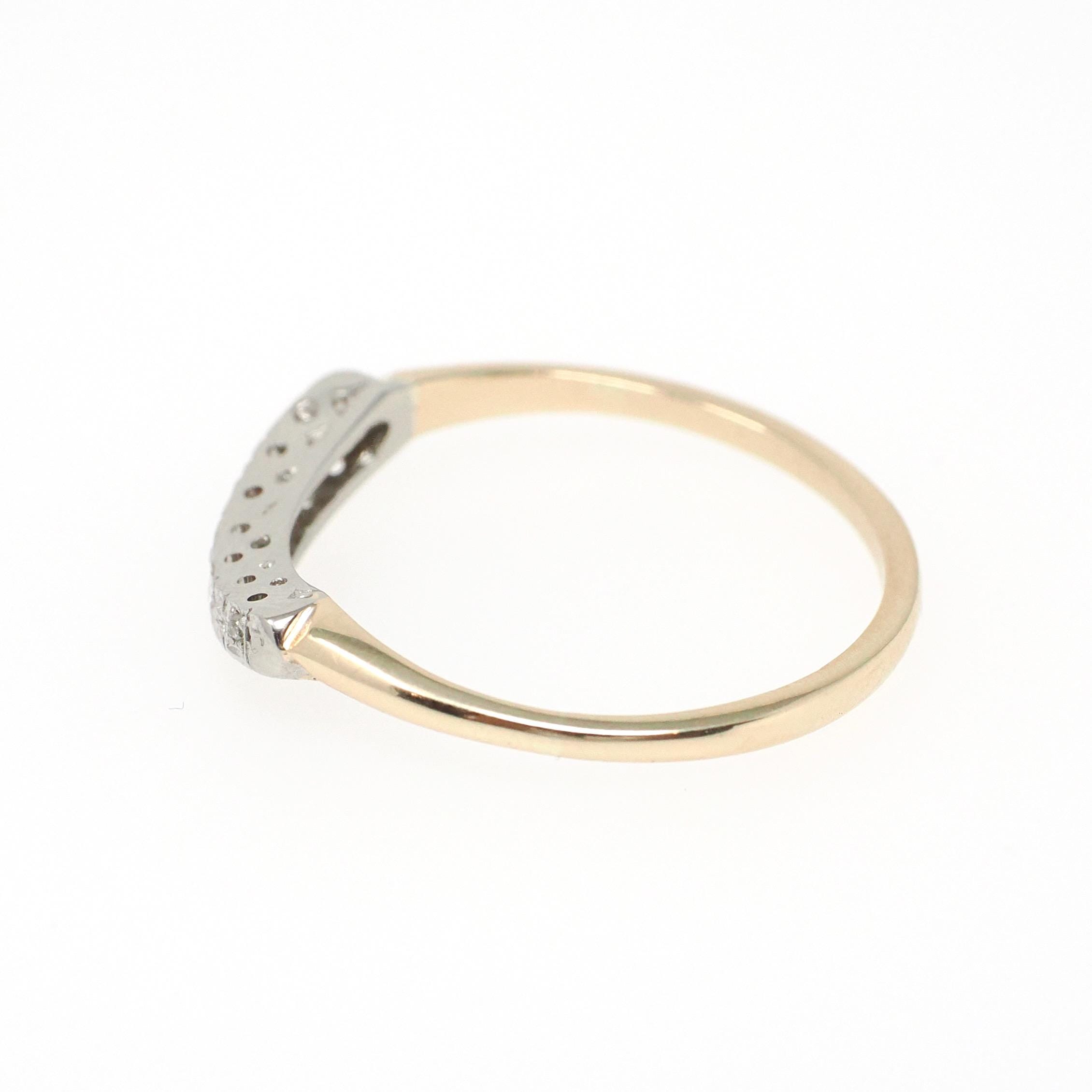 Vintage Diamond Band - Mid Century 14k Yellow & White Gold .02 CTW Curved Ring - 1950s Era Size 7 1/2 Wedding Fine Contour Bridal Jewelry