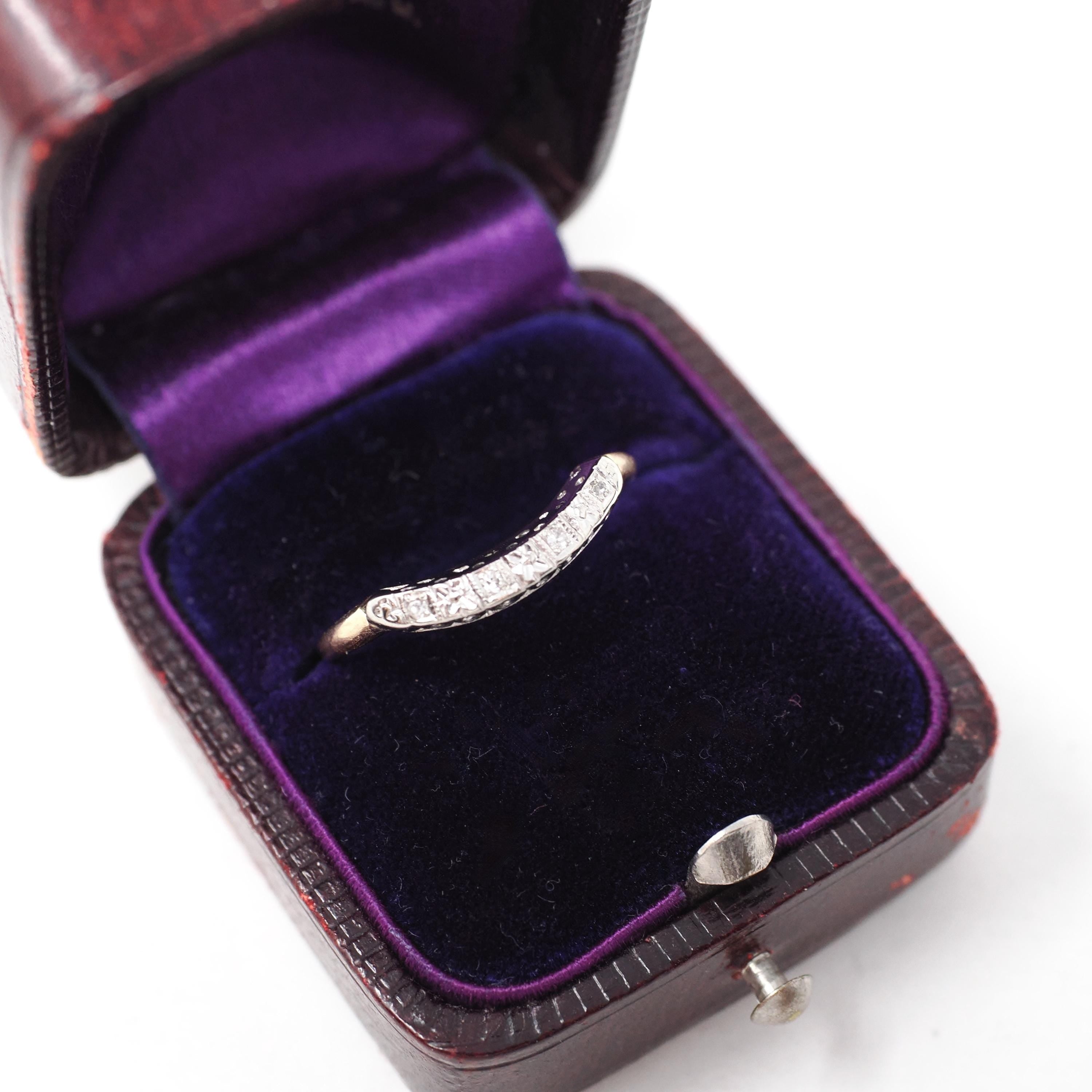 Vintage Diamond Band - Mid Century 14k Yellow & White Gold .02 CTW Curved Ring - 1950s Era Size 7 1/2 Wedding Fine Contour Bridal Jewelry