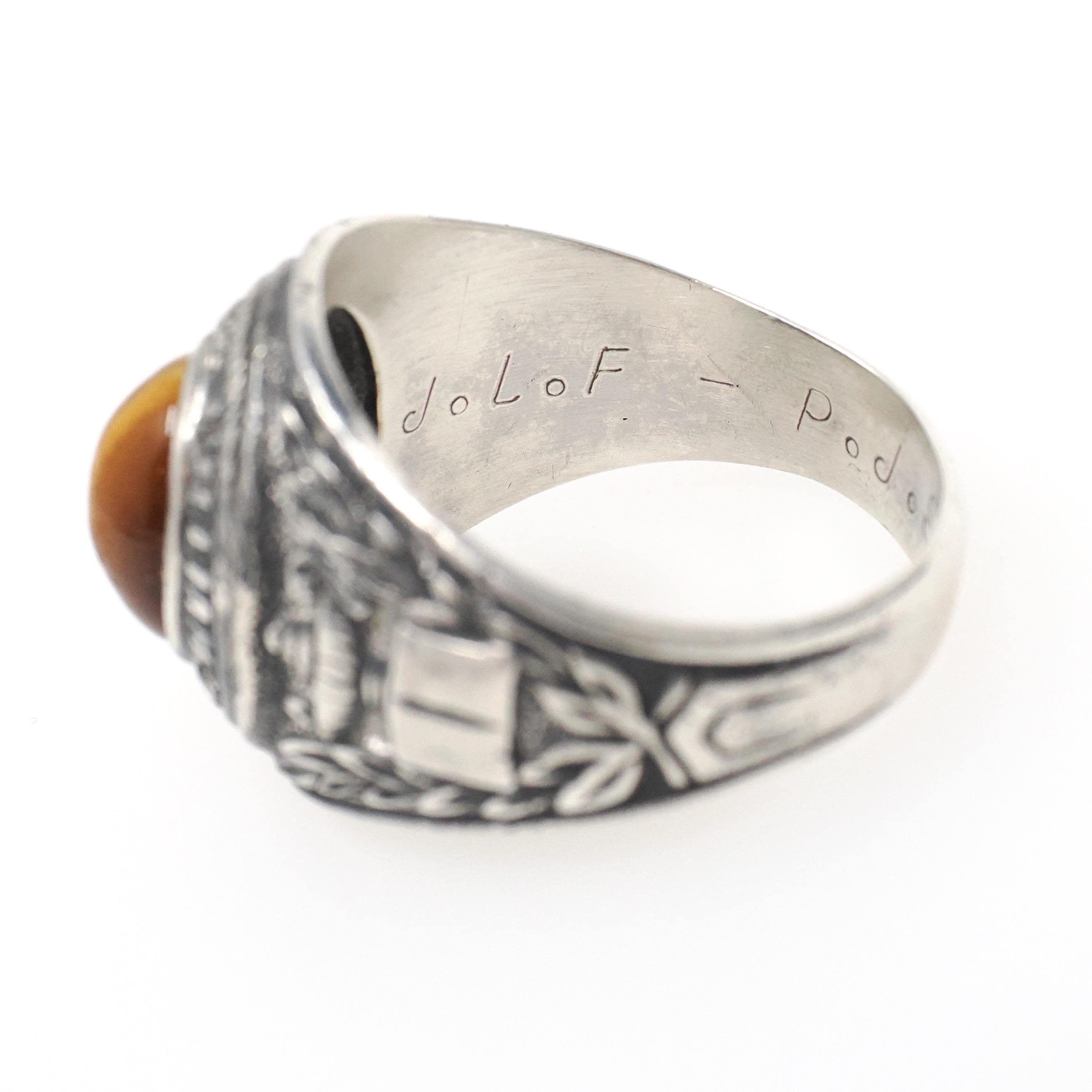 William Penn High School Ring - Art Deco Era Sterling Silver Cabochon Tiger's Eye Gemstone - Vintage Dated 1936 Size 10 1/4 PA Class Jewelry
