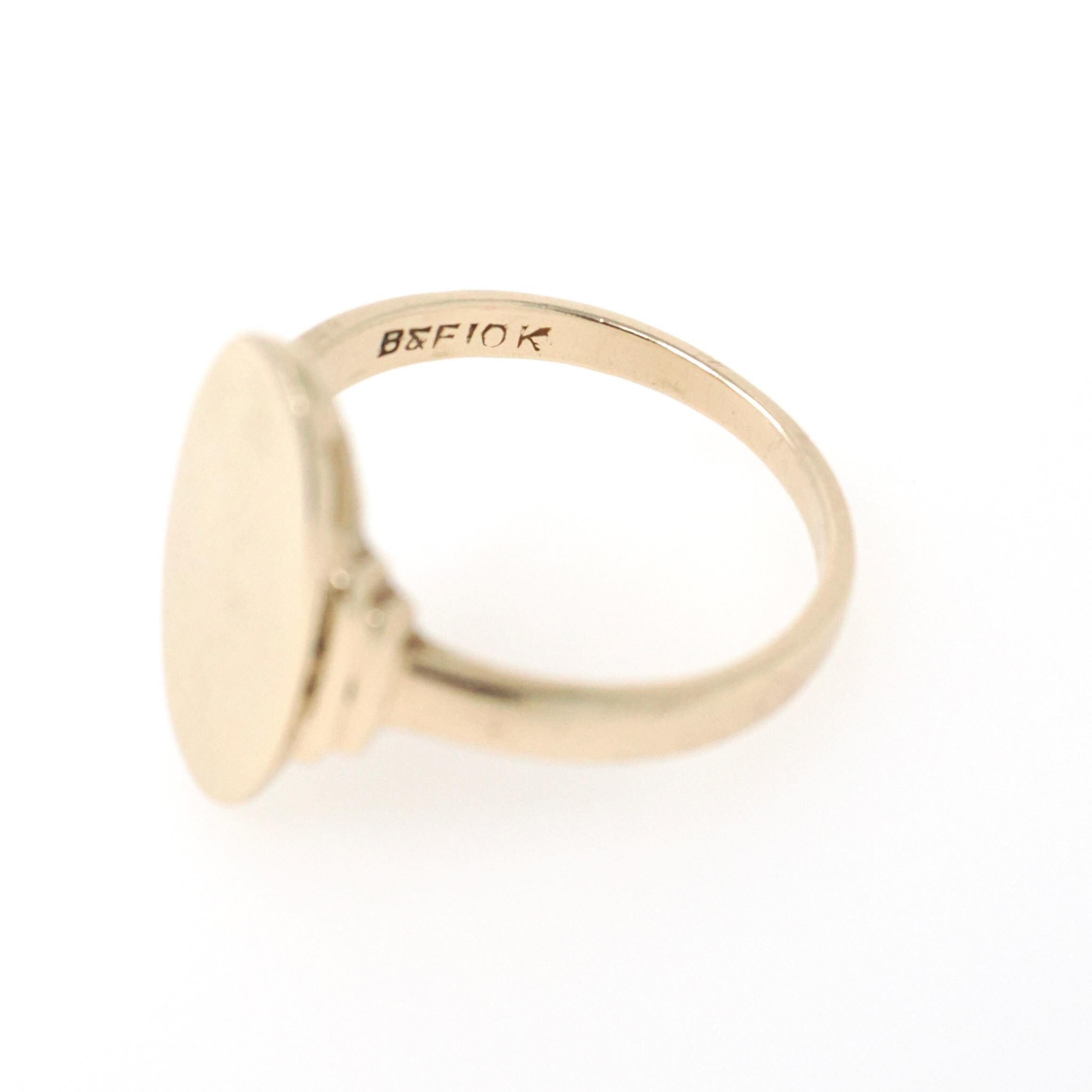 Vintage Signet Ring - Mid Century 10k Yellow Gold Elongated Oval Statement Shield - Circa 1950s Era Size 6 1/4 Engrave Fine B&F Jewelry