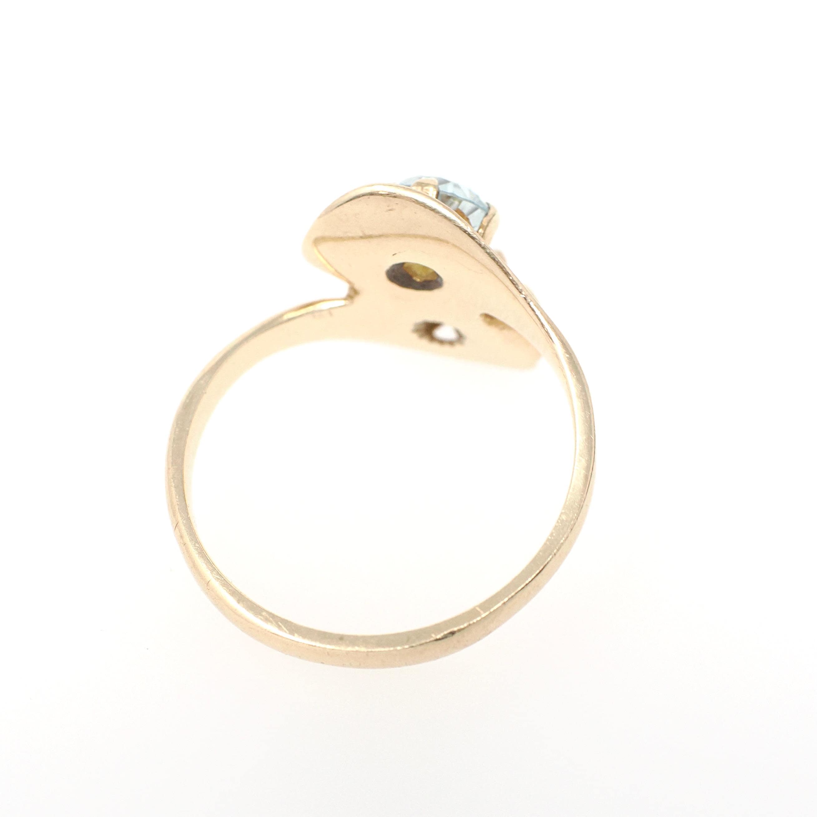 Vintage Zircon Ring - Retro 10k Yellow Gold Round Faceted Natural Blue Gems - Circa 1940s Era Size 7 Toi Et Moi Ostby & Barton Fine Jewelry