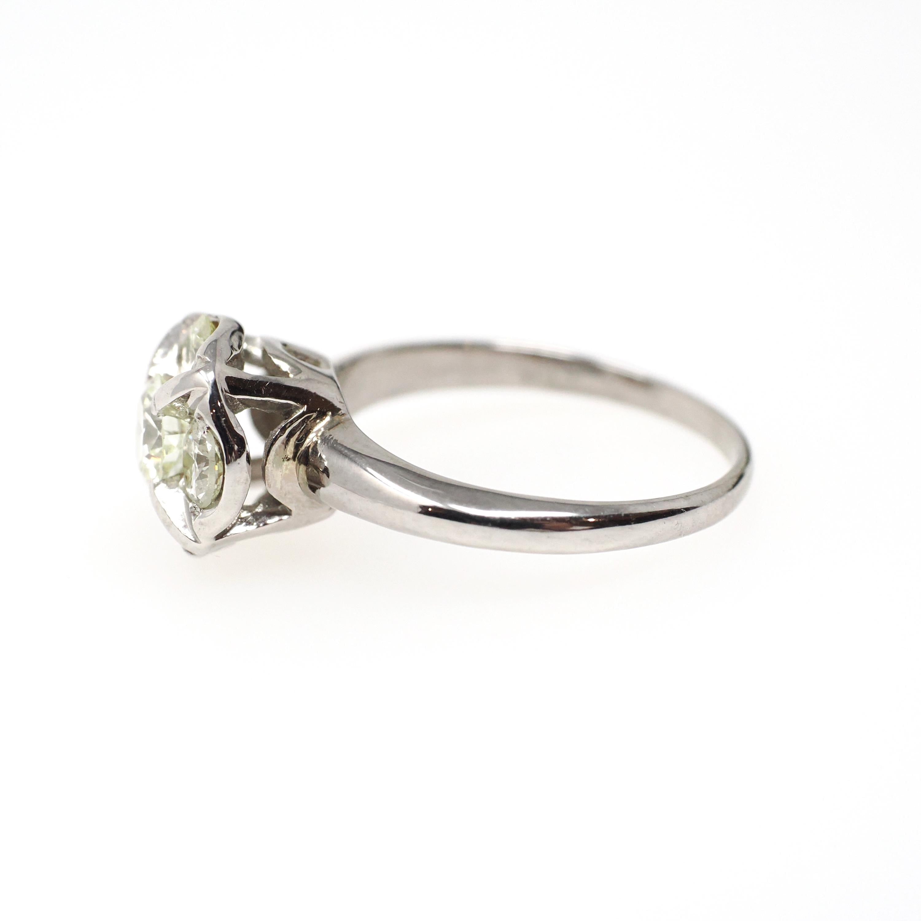 Vintage Diamond Ring - Mid Century 10k White Gold Natural 1.03 CTW Cluster Halo - Circa 1950s Era Size 5 1/2 Engagement Fine Bridal Jewelry