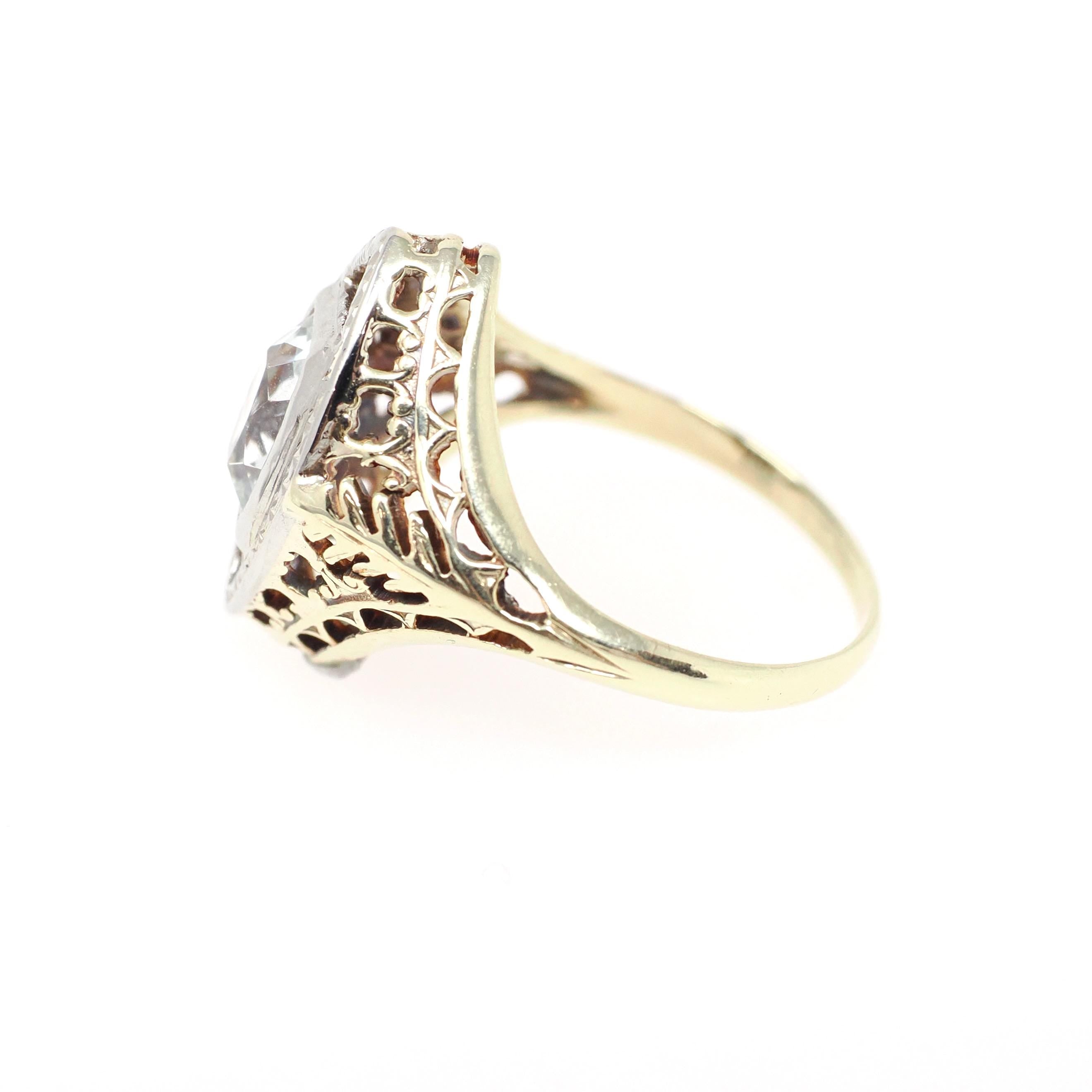 Vintage Aquamarine Ring - Art Deco Era 14k Yellow & White Gold Natural Light Blue Gemstone - Circa 1930s Size 6 Filigree Fine 30s Jewelry