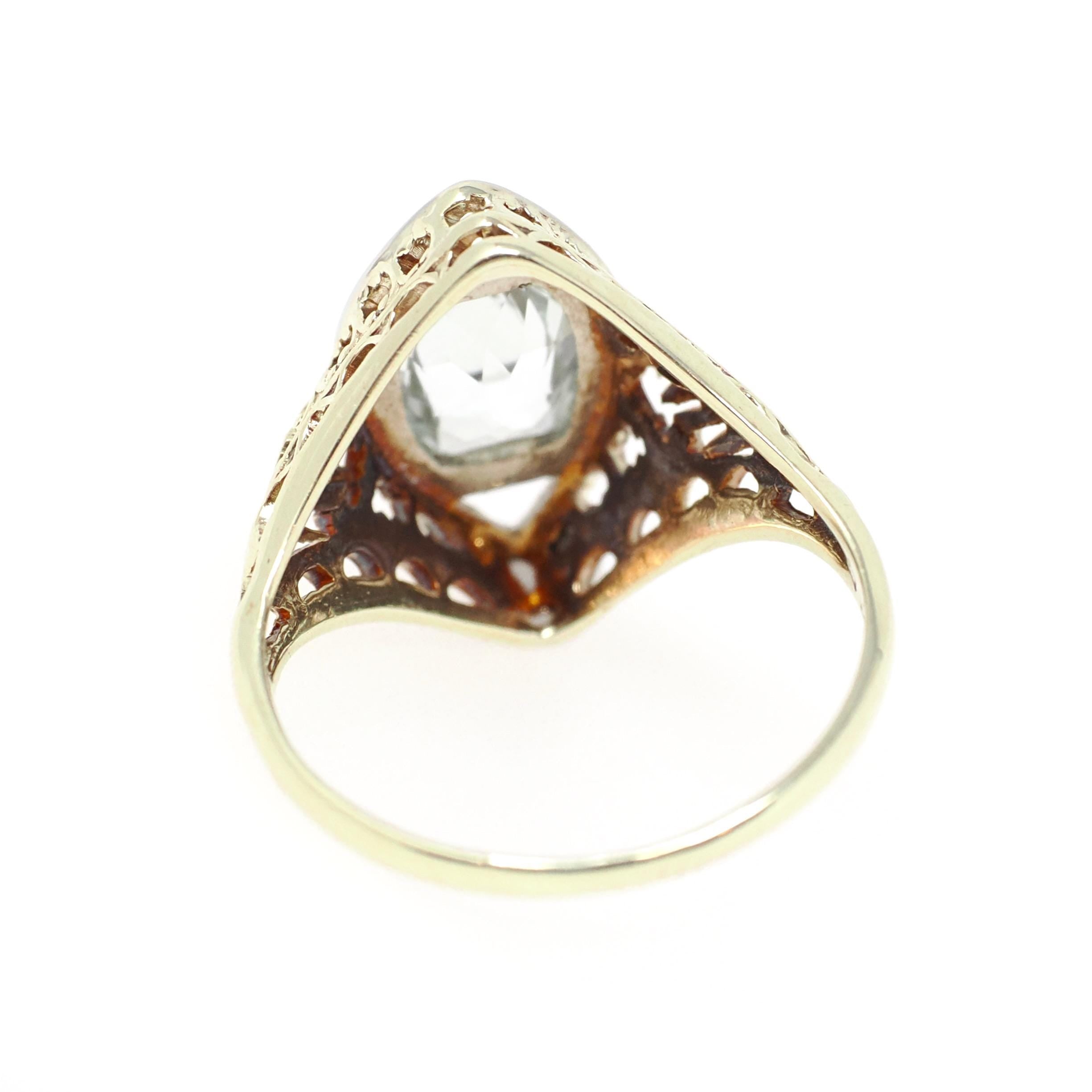 Vintage Aquamarine Ring - Art Deco Era 14k Yellow & White Gold Natural Light Blue Gemstone - Circa 1930s Size 6 Filigree Fine 30s Jewelry