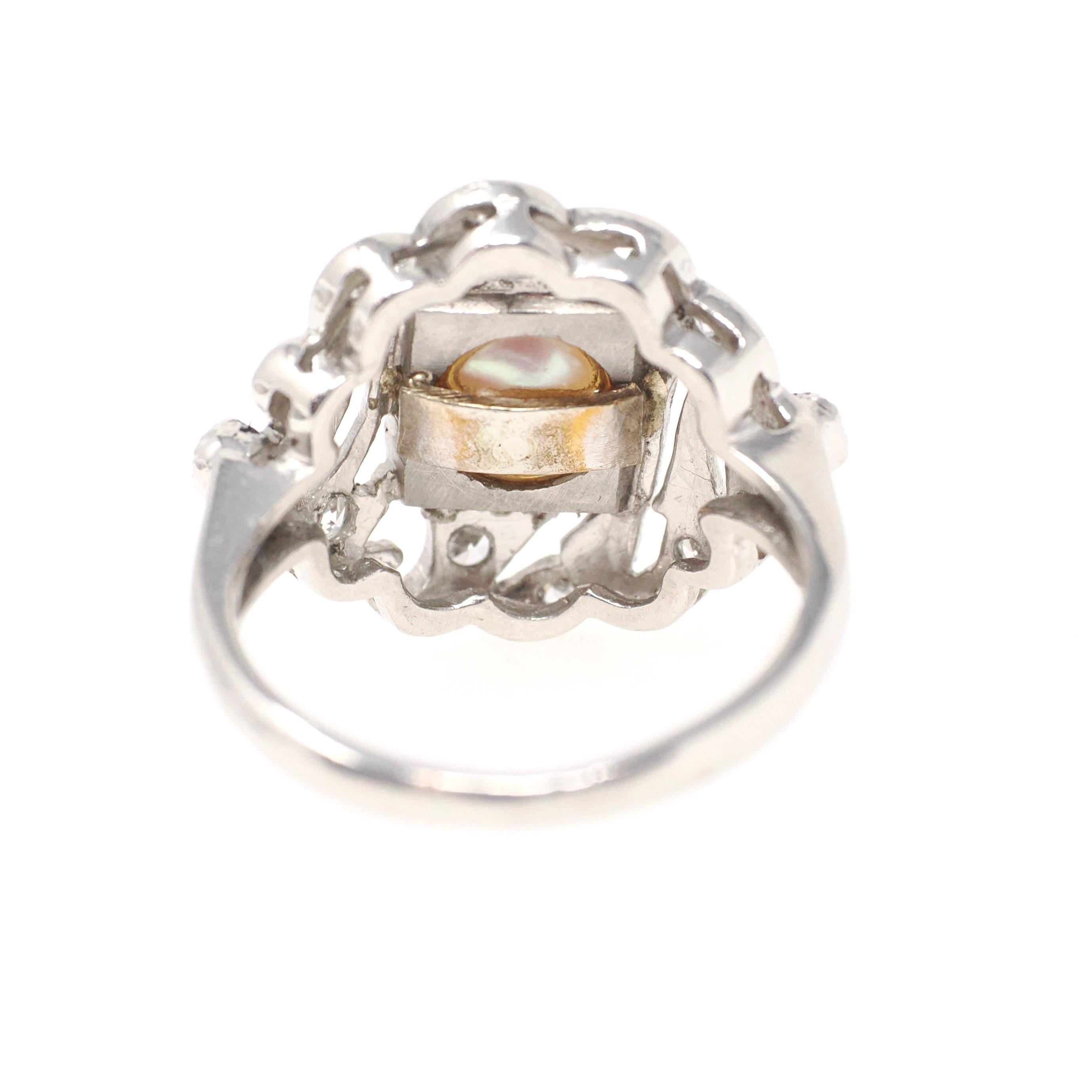 Art Deco Pearl Ring - Antique Platinum Organic 7.5 MM Cultured Gem - Circa 1920s Size 5 Fine .24 CTW Diamond Accent June Birthstone Jewelry