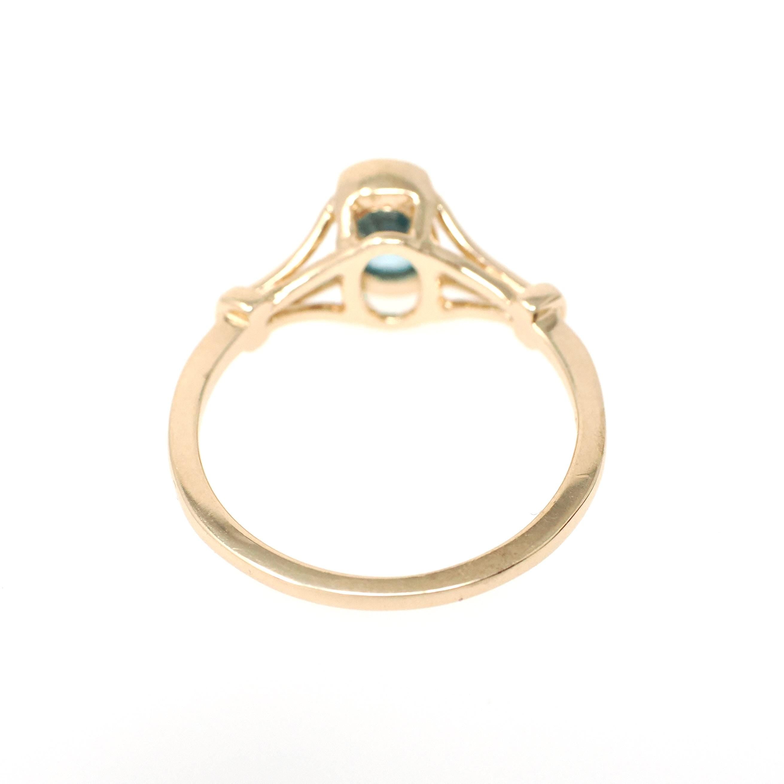 Blue Zircon Ring - Modern 14k Yellow Gold Oval 1.25 CT Gemstone Solitaire - Estate Circa 2000s Size 7 1/2 December Birthstone Fine Jewelry