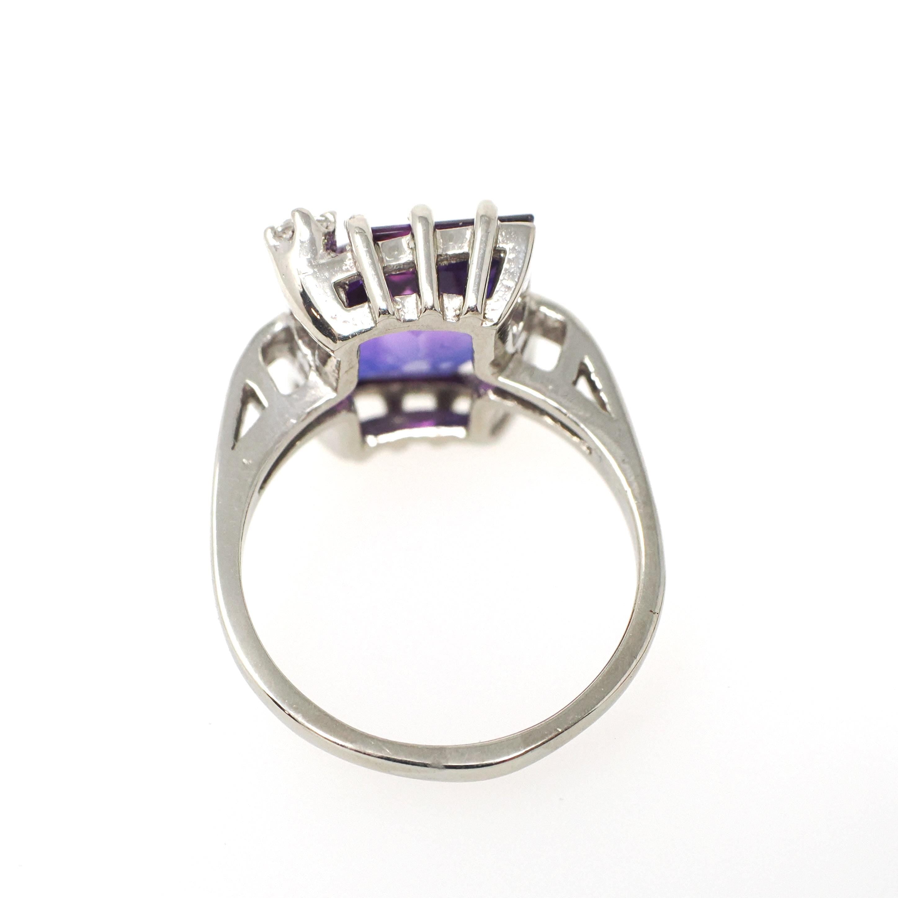 Created Color Change Sapphire Ring - Mid Century 10k White Gold Purple Blue Gem - Vintage 1960s Size 7 1/4 Created White Spinel Fine Jewelry