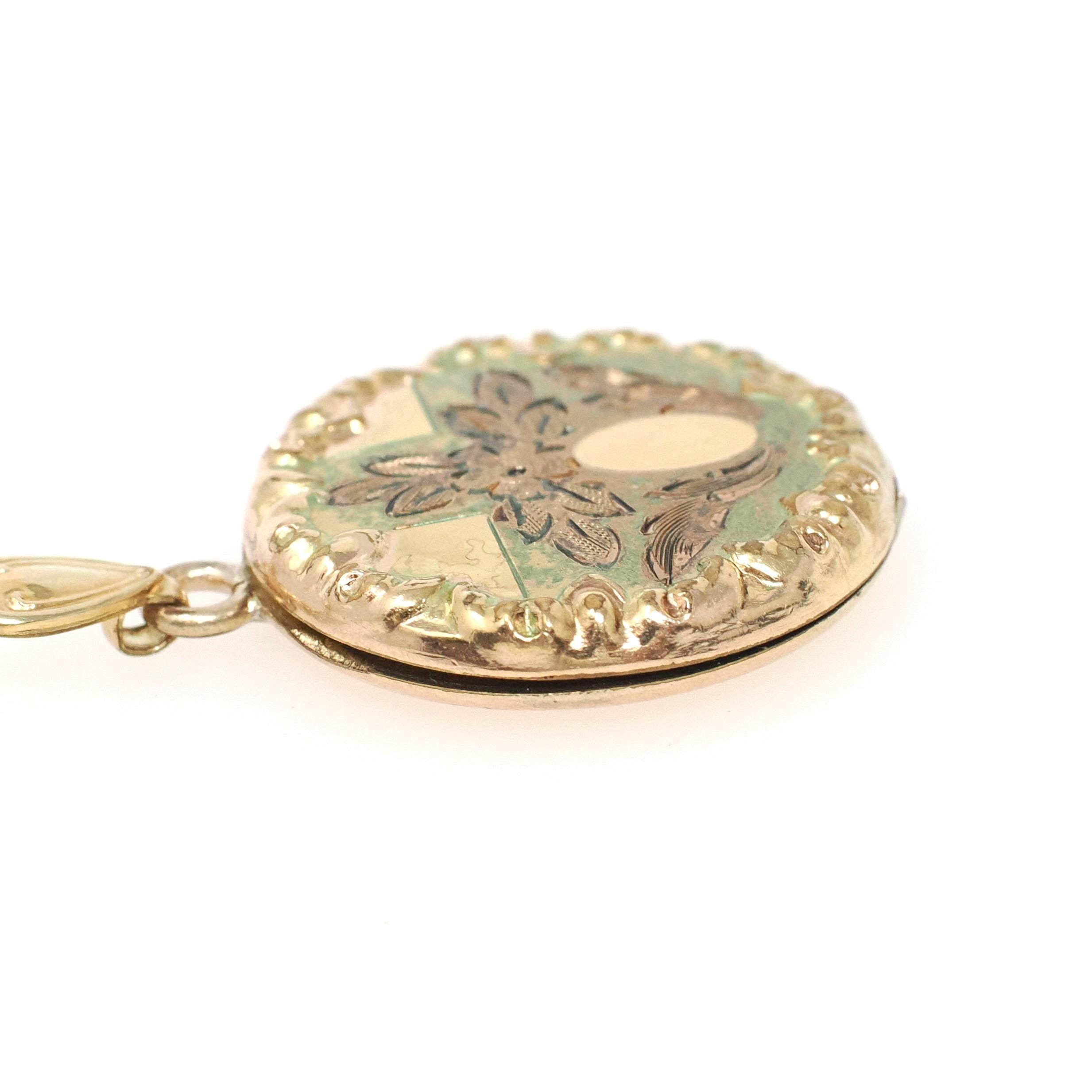 Vintage Flower Locket - Retro Gold Filled Floral Flowers Designs Round Necklace - Circa 1940s Era Statement Keepsake Photograph 40s Jewelry