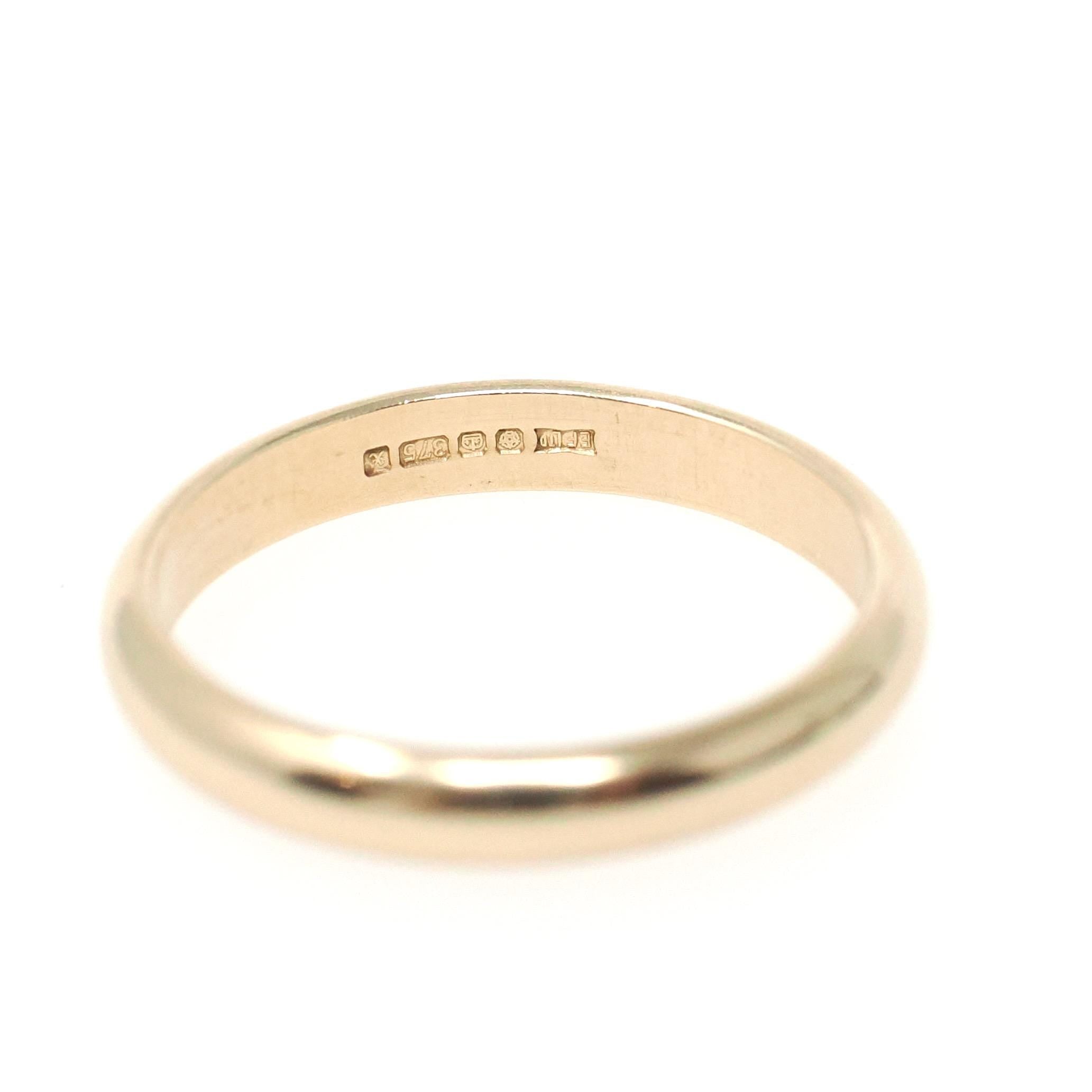 Vintage Wedding Band - Estate 9k Yellow Gold 3.1 MM Half Round Ring - Contemporary 1997 Sheffield England Unisex Size 7 Fine Bridal Jewelry