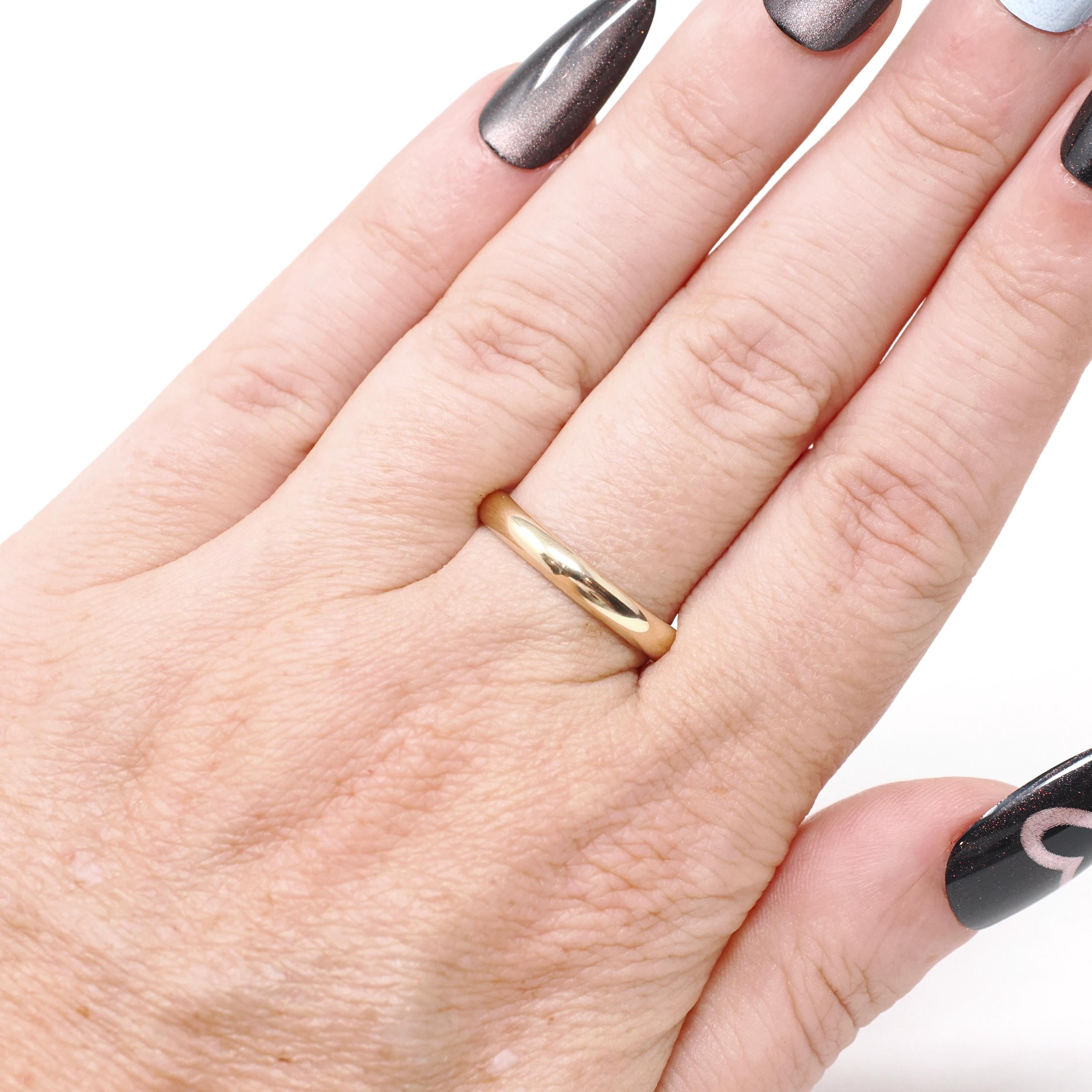 Vintage Wedding Band - Estate 9k Yellow Gold 3.1 MM Half Round Ring - Contemporary 1997 Sheffield England Unisex Size 7 Fine Bridal Jewelry