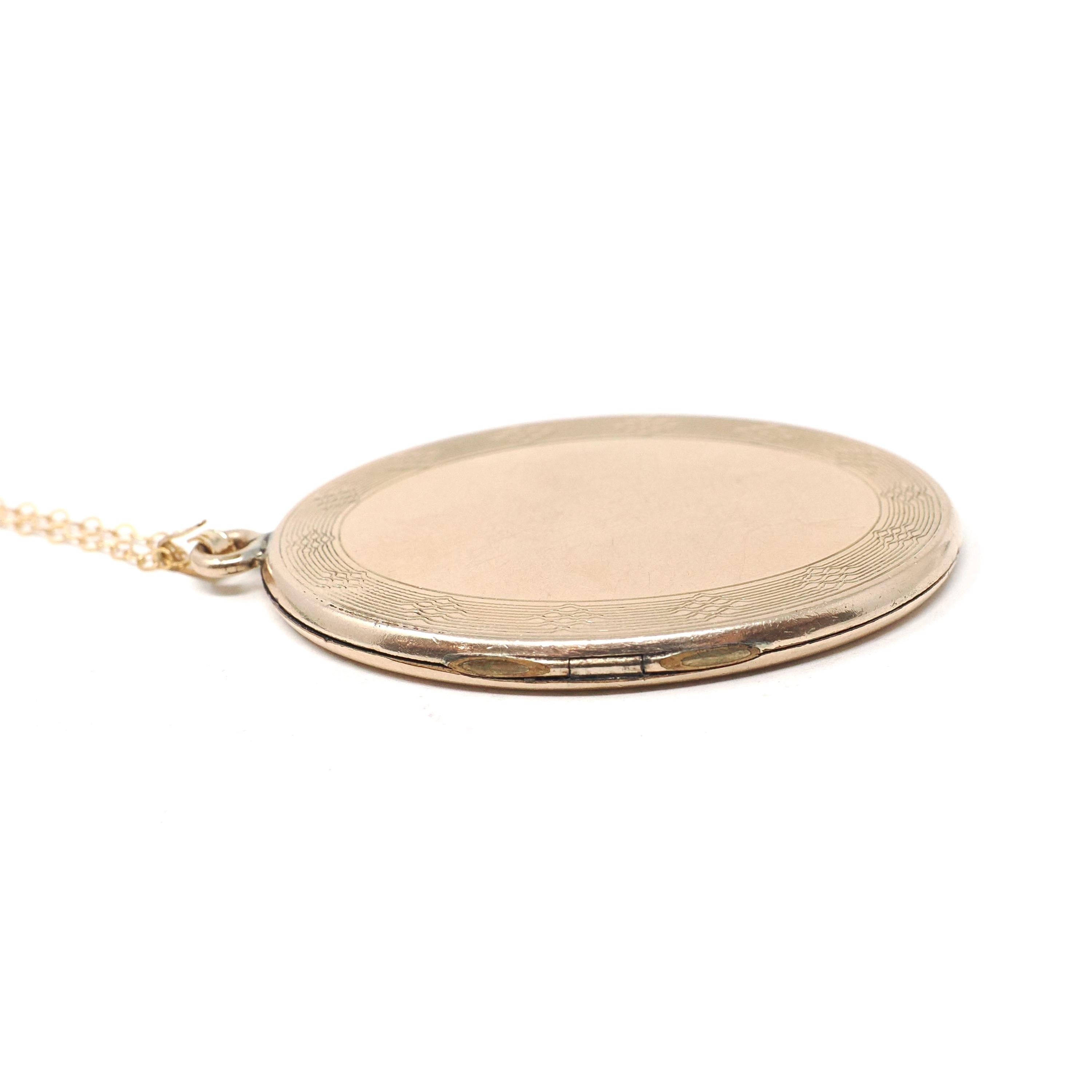 Antique Photo Locket - Edwardian Gold Filled Oval Pendant Necklace - Vintage Circa 1910s Era Keepsake Statement Jewelry