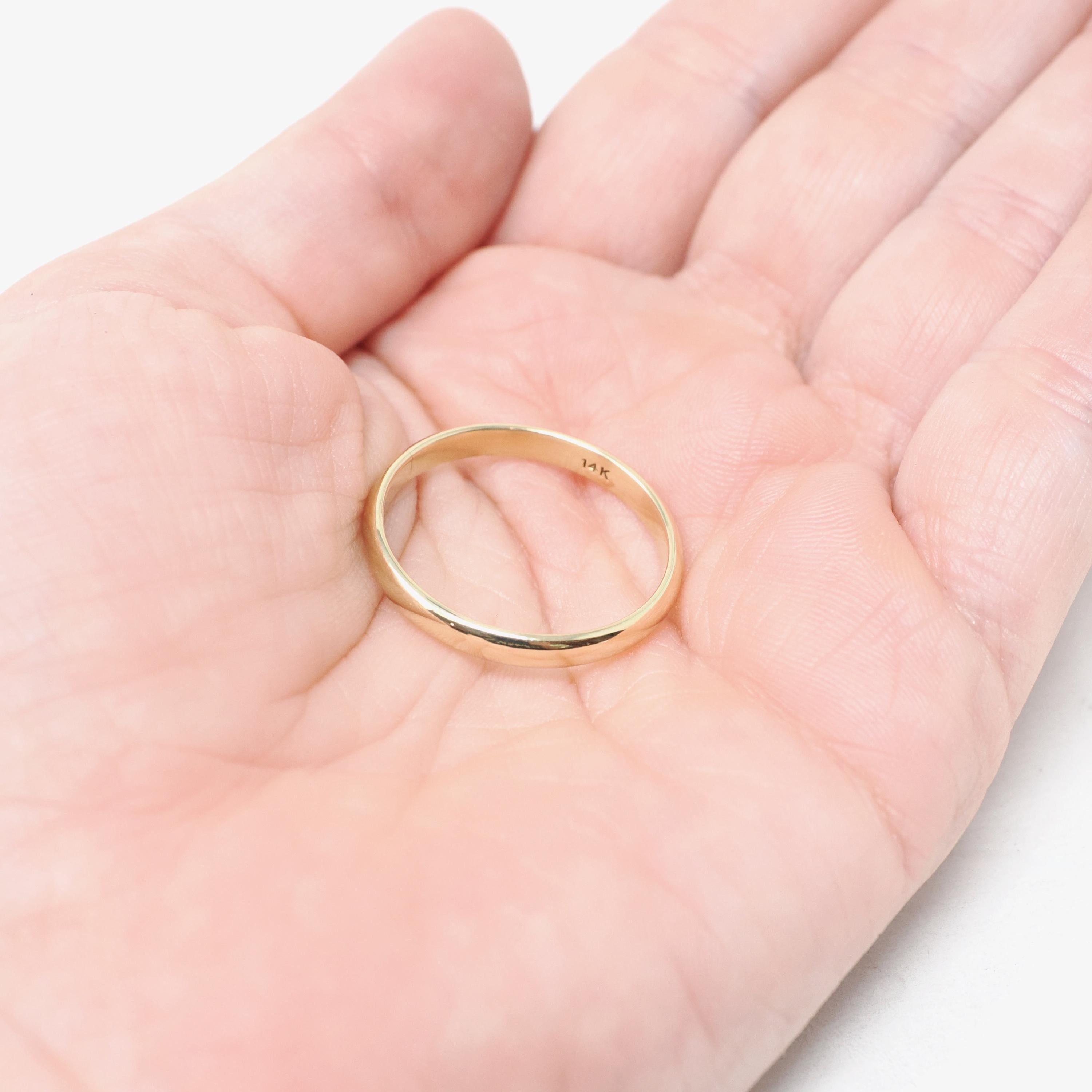 Vintage Wedding Band - Mid Century 14k Yellow Gold Domed 3.1 MM Half Round Ring - Circa 1960s Era Size 11 1/4 Unisex Fine Bridal Jewelry