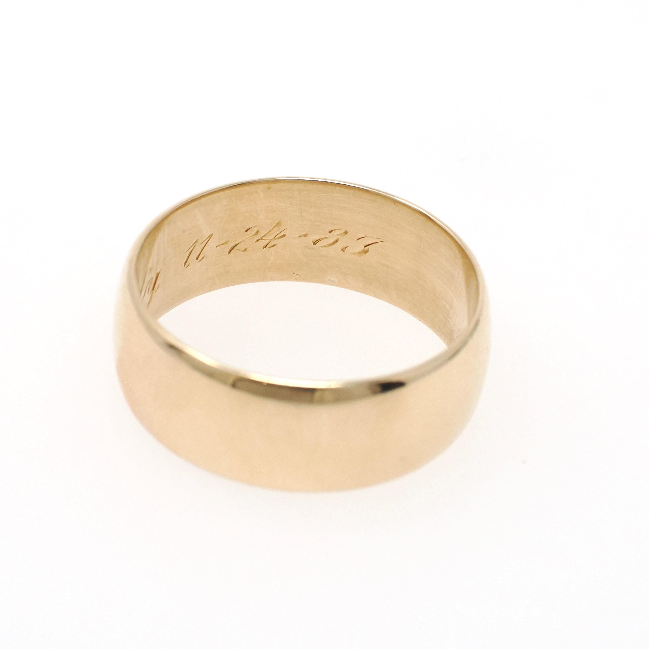 Vintage Cigar Band - Estate 14k Yellow Gold 8.4 MM Wide Ring - Circa 1980s Era Bold Bold Size 11 - Engraved "Kimberly 11-24-83" Fine Jewelry